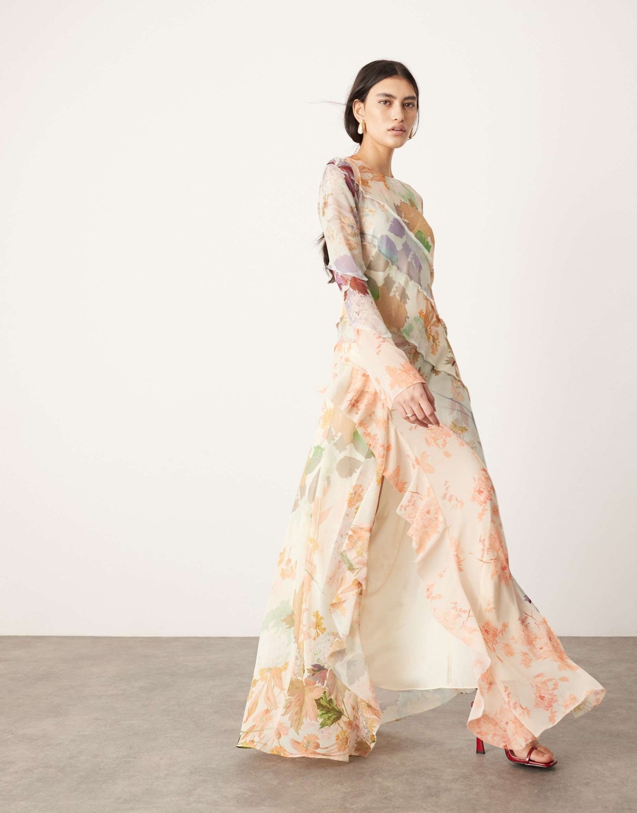 ASOS EDITION long sleeve bias panelled maxi dress in pink floral print - ASOS Sample Sale EU Store