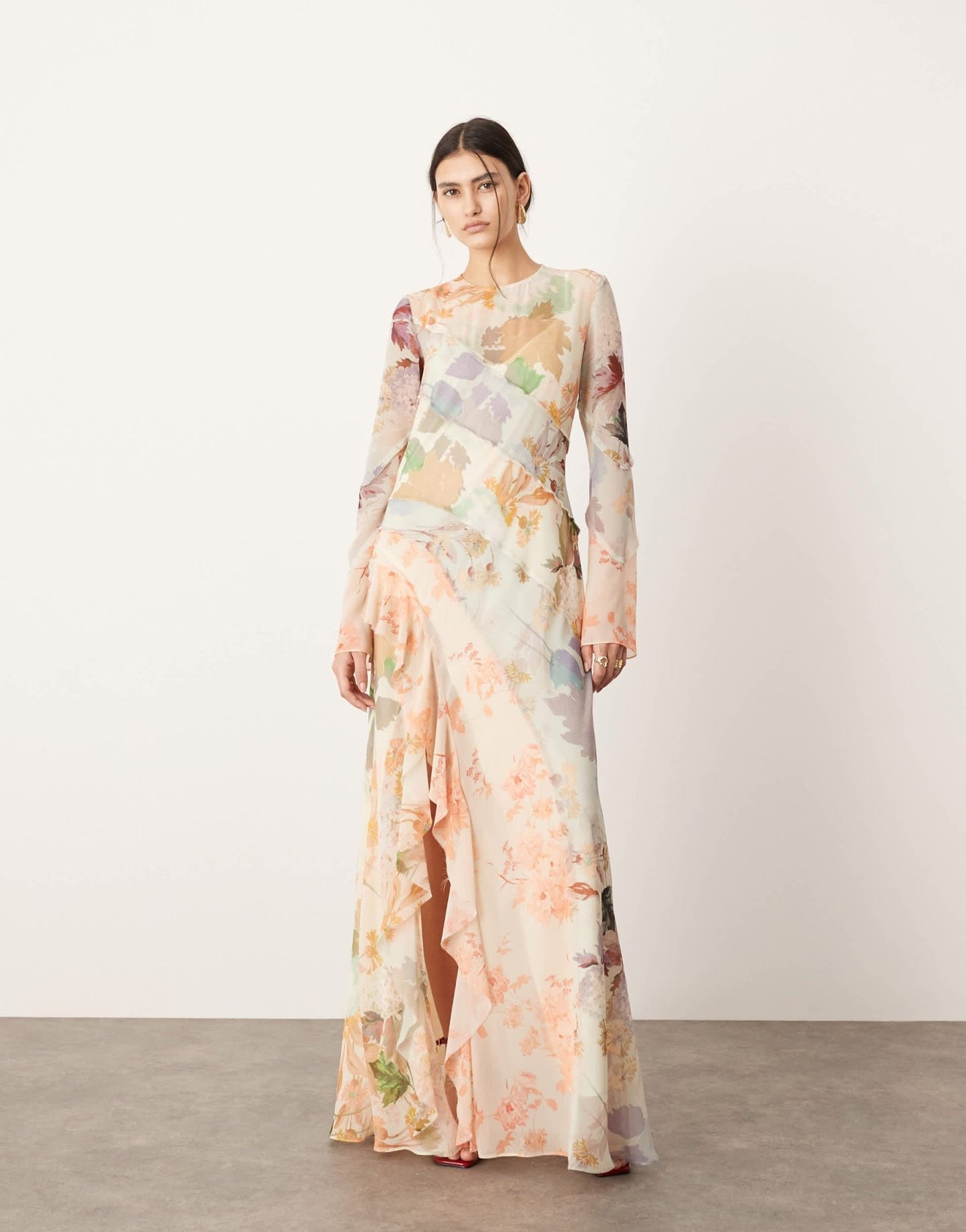 ASOS EDITION long sleeve bias panelled maxi dress in pink floral print - ASOS Sample Sale EU Store