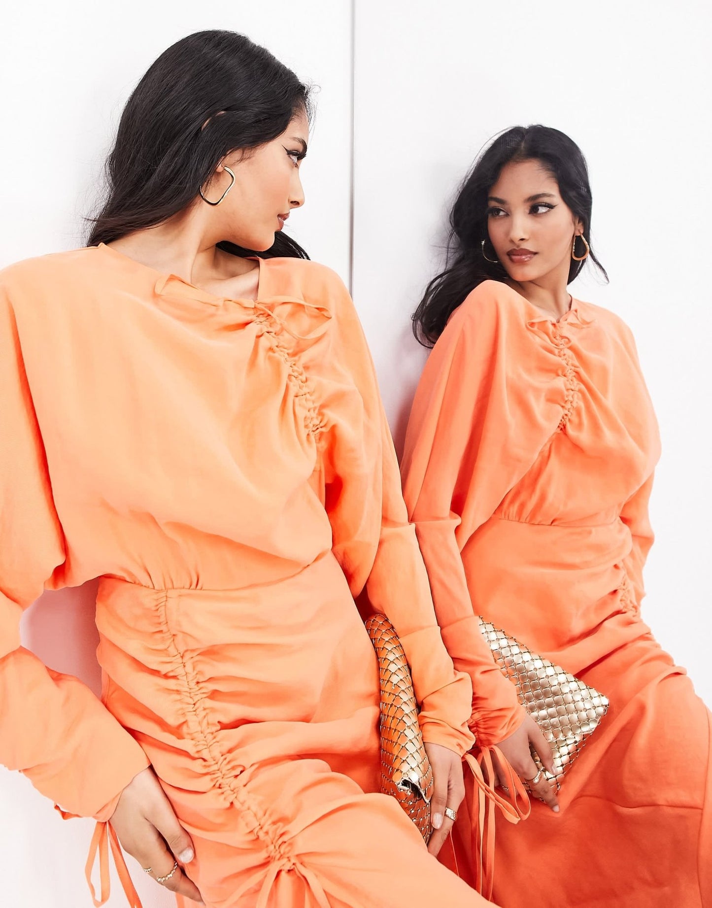 ASOS EDITION long sleeve ruched maxi dress in orange - ASOS Sample Sale EU Store