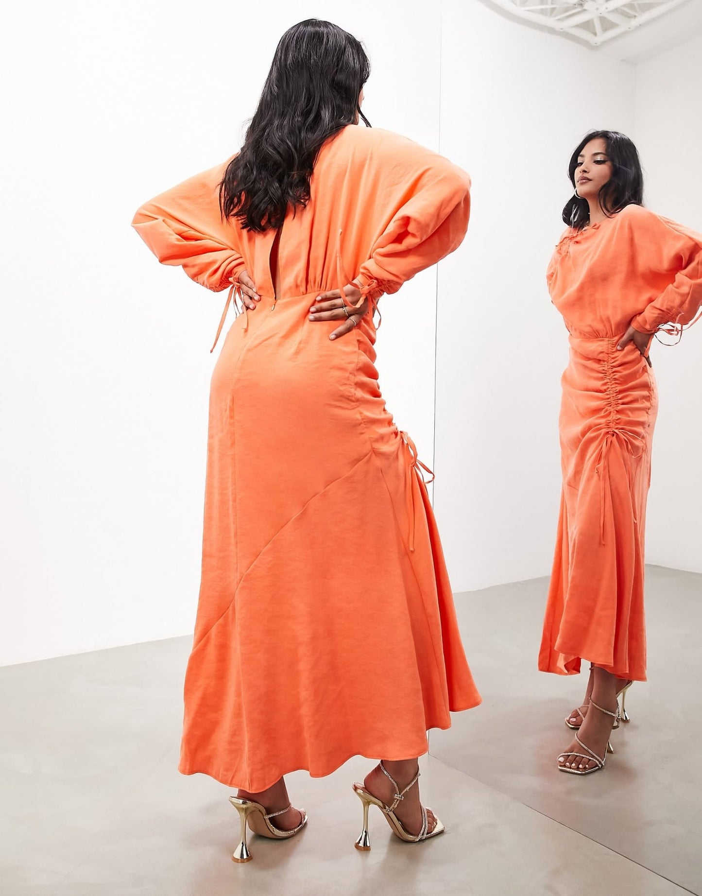 ASOS EDITION long sleeve ruched maxi dress in orange - ASOS Sample Sale EU Store