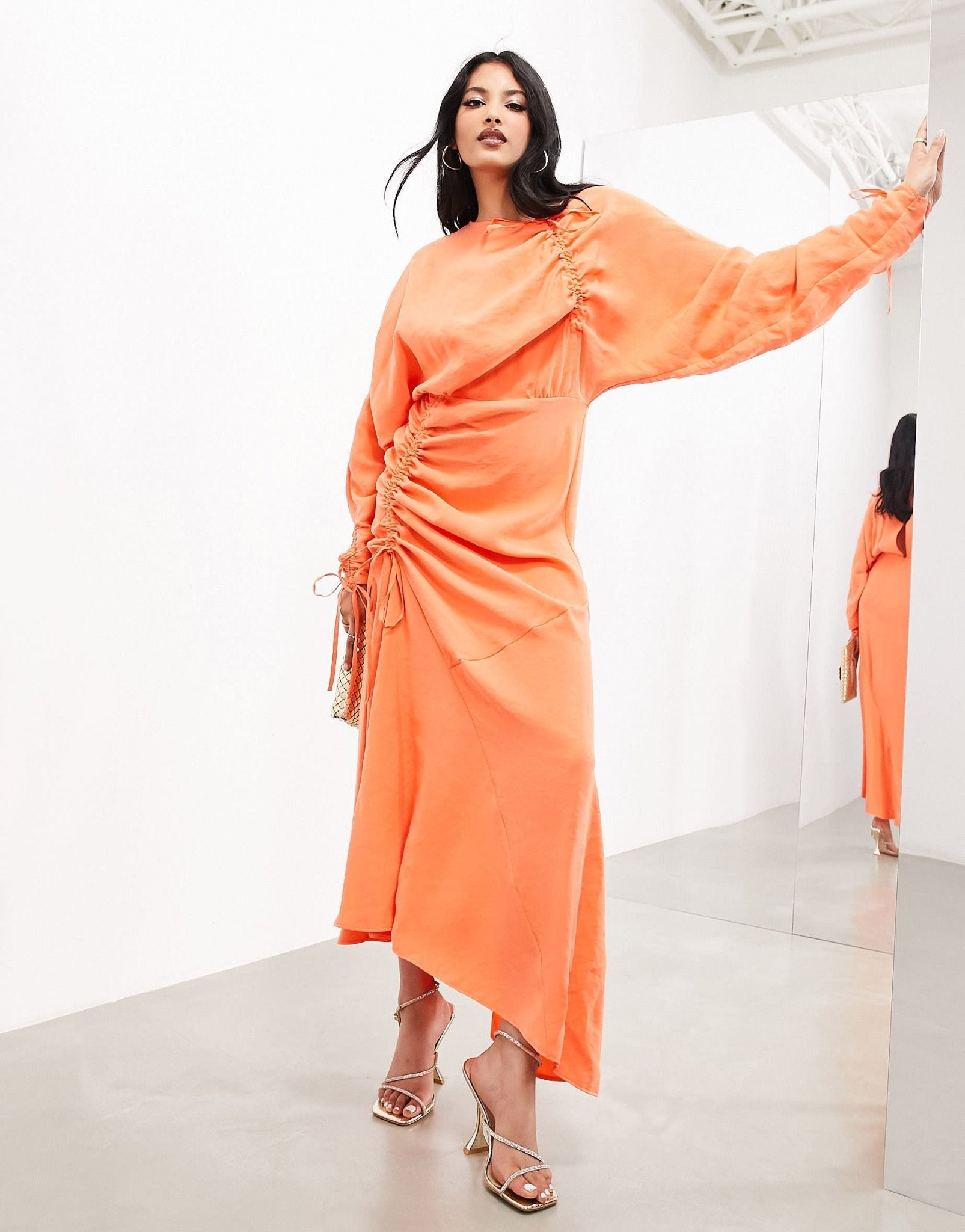 ASOS EDITION long sleeve ruched maxi dress in orange - ASOS Sample Sale EU Store