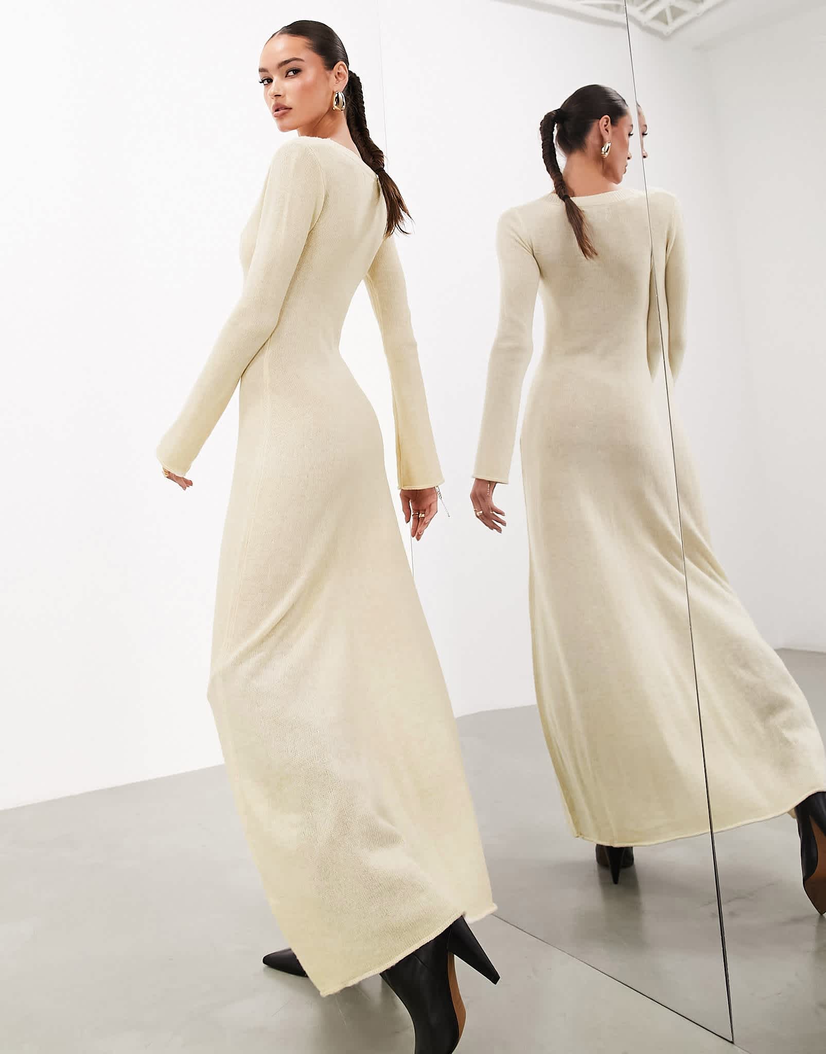 ASOS EDITION long sleeve scoop neck knitted maxi dress in ivory - ASOS Sample Sale EU Store
