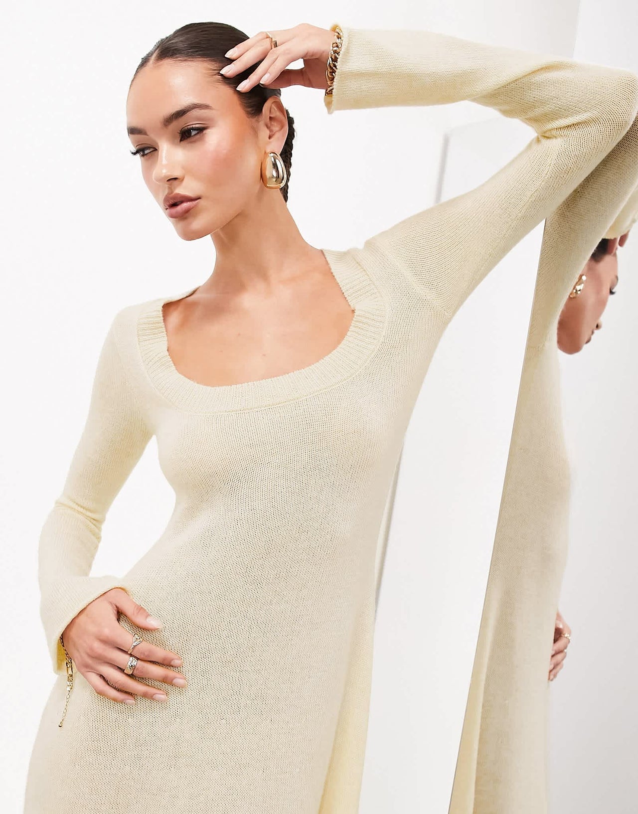 ASOS EDITION long sleeve scoop neck knitted maxi dress in ivory - ASOS Sample Sale EU Store