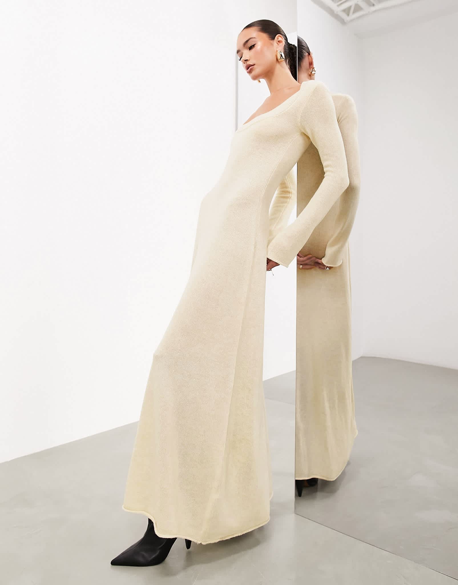 ASOS EDITION long sleeve scoop neck knitted maxi dress in ivory - ASOS Sample Sale EU Store