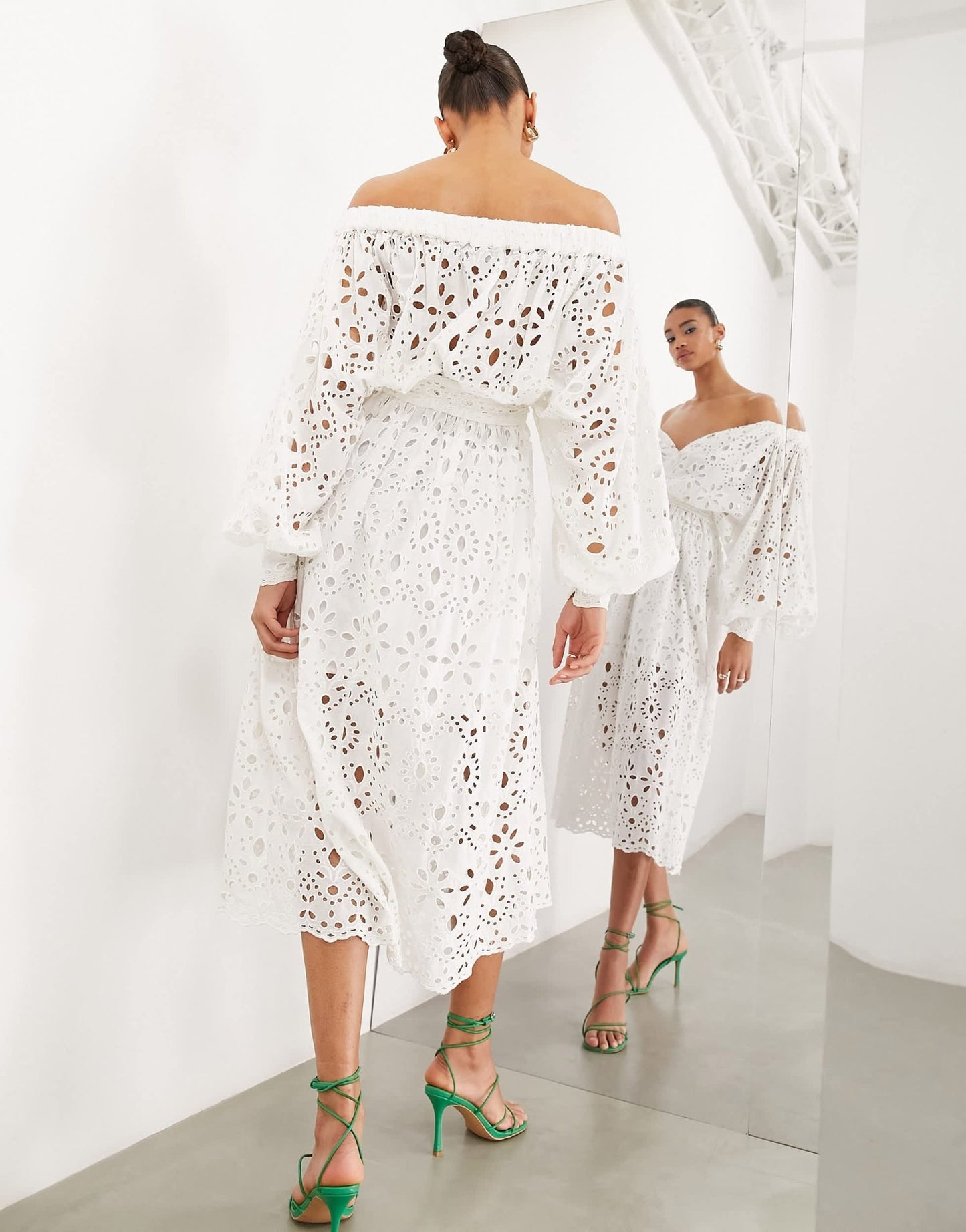 ASOS EDITION off shoulder broderie wrap belted midi dress in white - ASOS Sample Sale EU Store