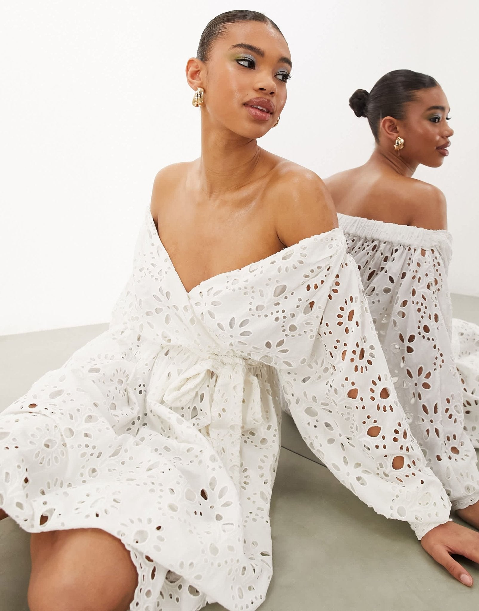 ASOS EDITION off shoulder broderie wrap belted midi dress in white - ASOS Sample Sale EU Store