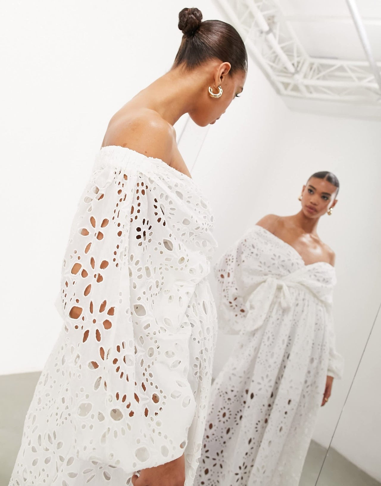 ASOS EDITION off shoulder broderie wrap belted midi dress in white - ASOS Sample Sale EU Store