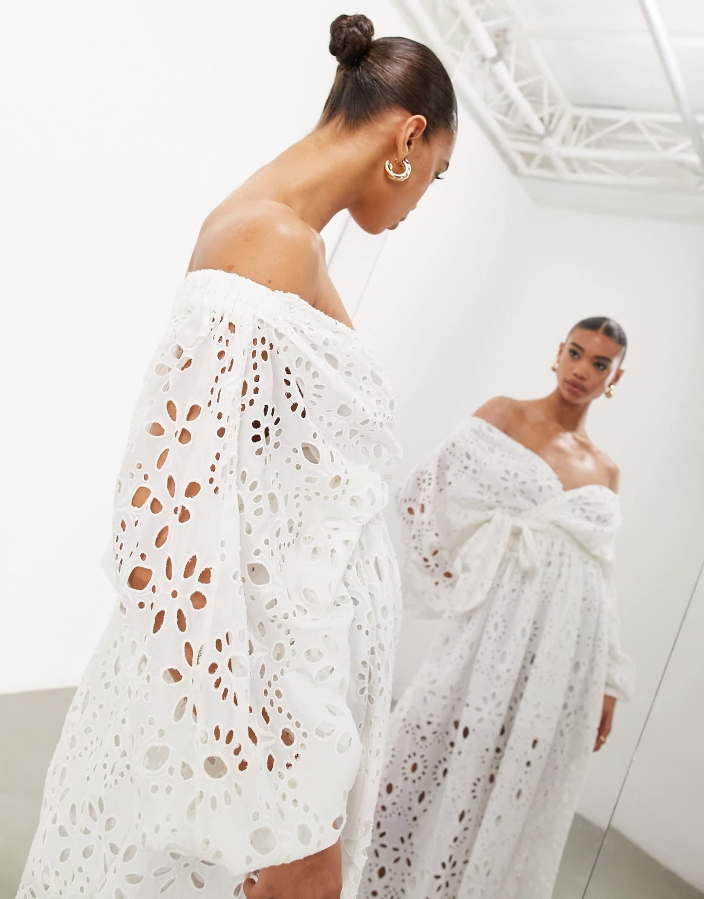 ASOS EDITION off shoulder broderie wrap belted midi dress in white - ASOS Sample Sale EU Store