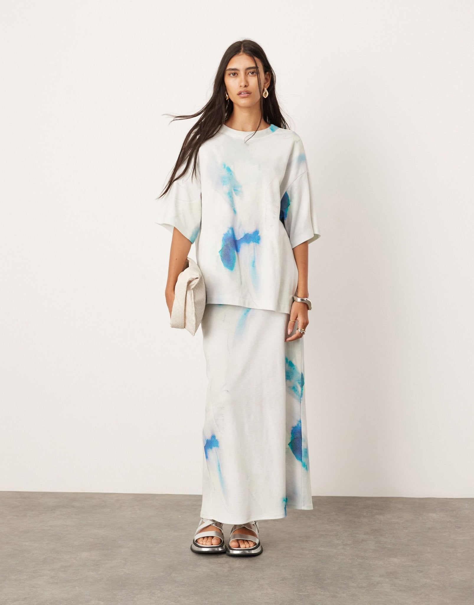 ASOS EDITION premium heavy weight textured jersey column maxi skirt co - ord in blurred print - ASOS Sample Sale EU Store