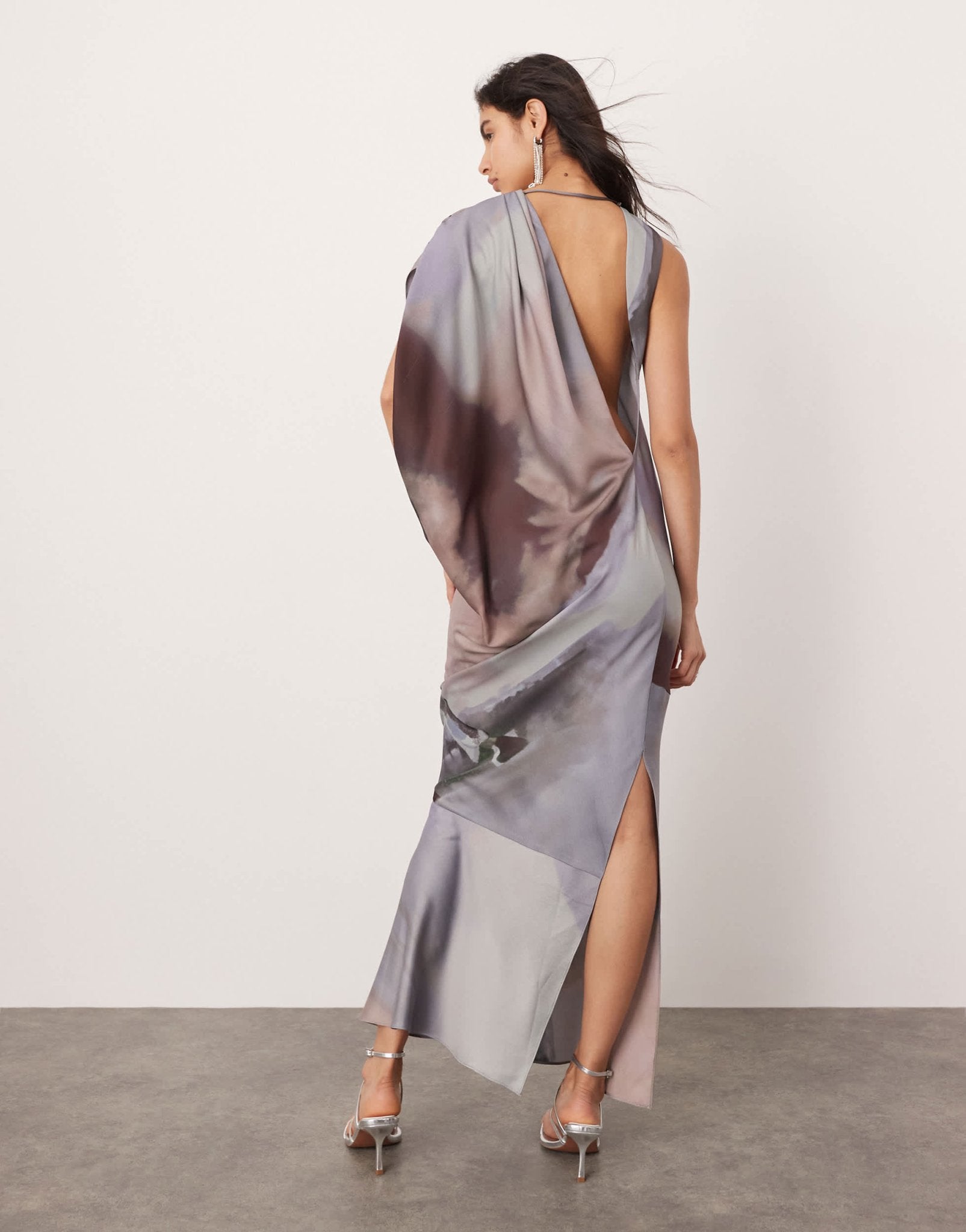 ASOS EDITION satin draped one sleeve asymmetric midi dress in oversized horse print - ASOS Sample Sale EU Store