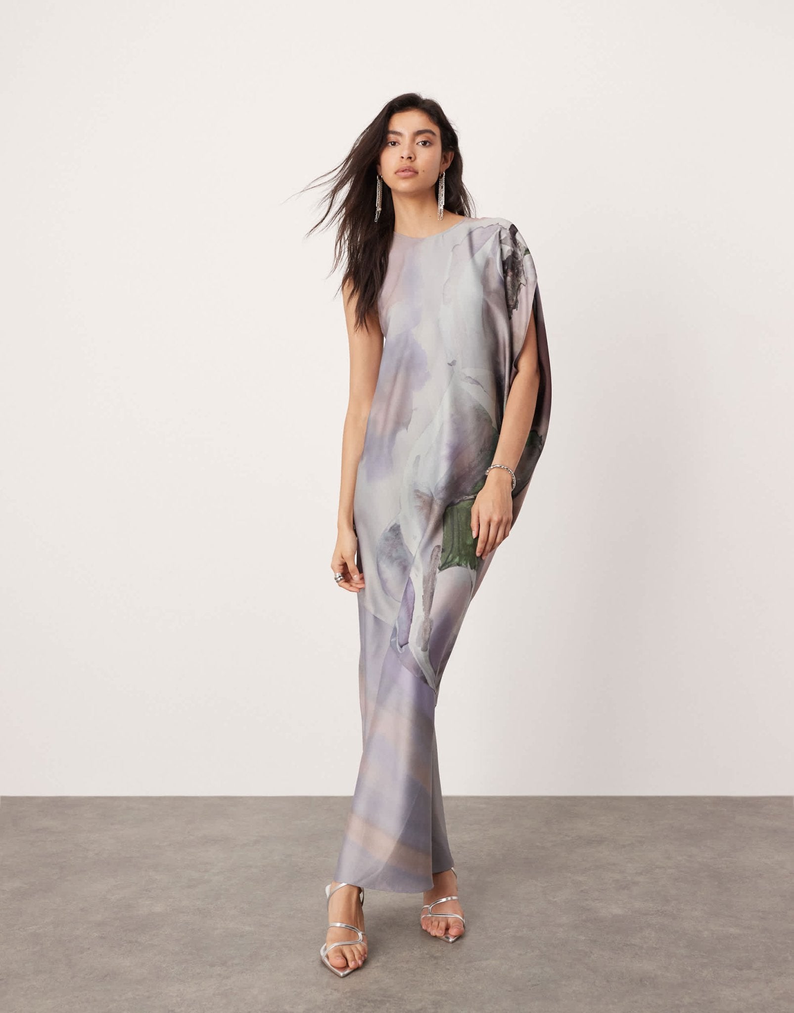 ASOS EDITION satin draped one sleeve asymmetric midi dress in oversized horse print - ASOS Sample Sale EU Store
