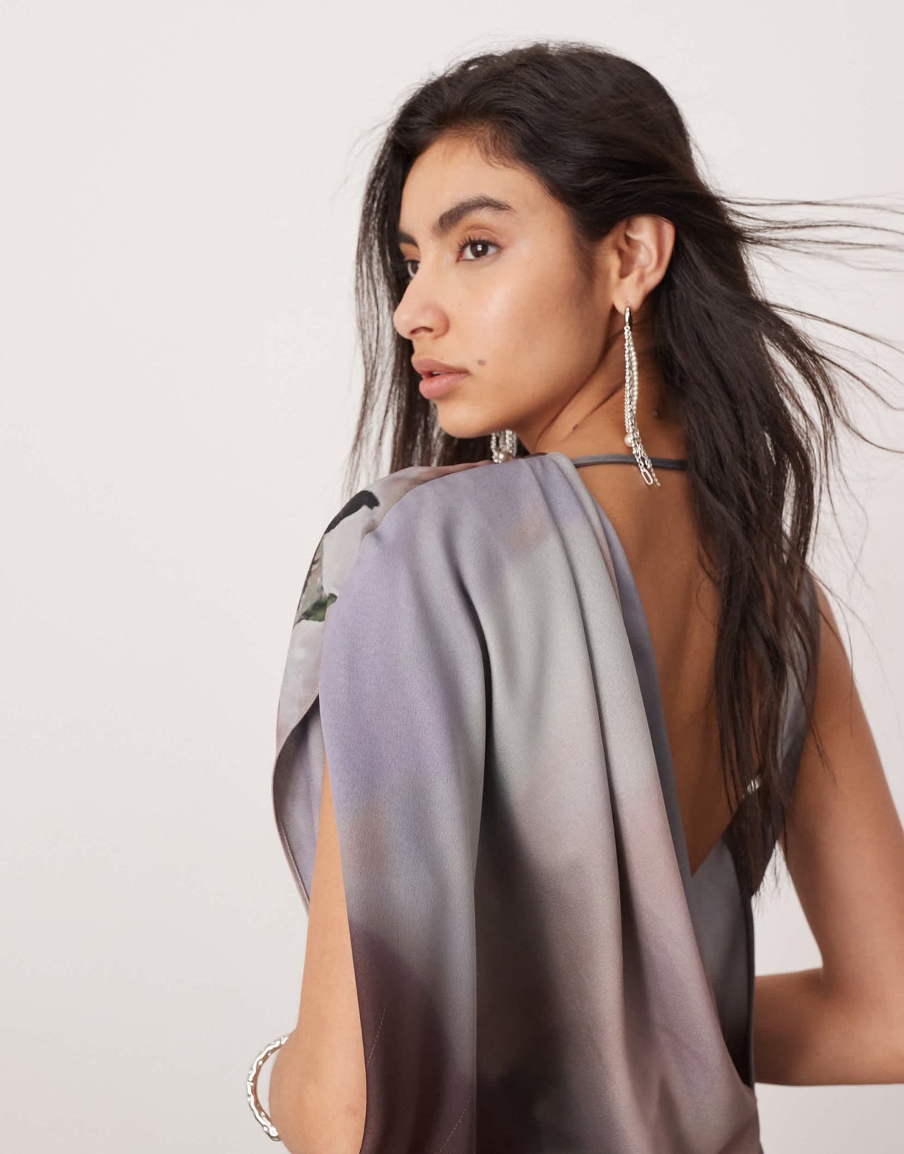 ASOS EDITION satin draped one sleeve asymmetric midi dress in oversized horse print - ASOS Sample Sale EU Store