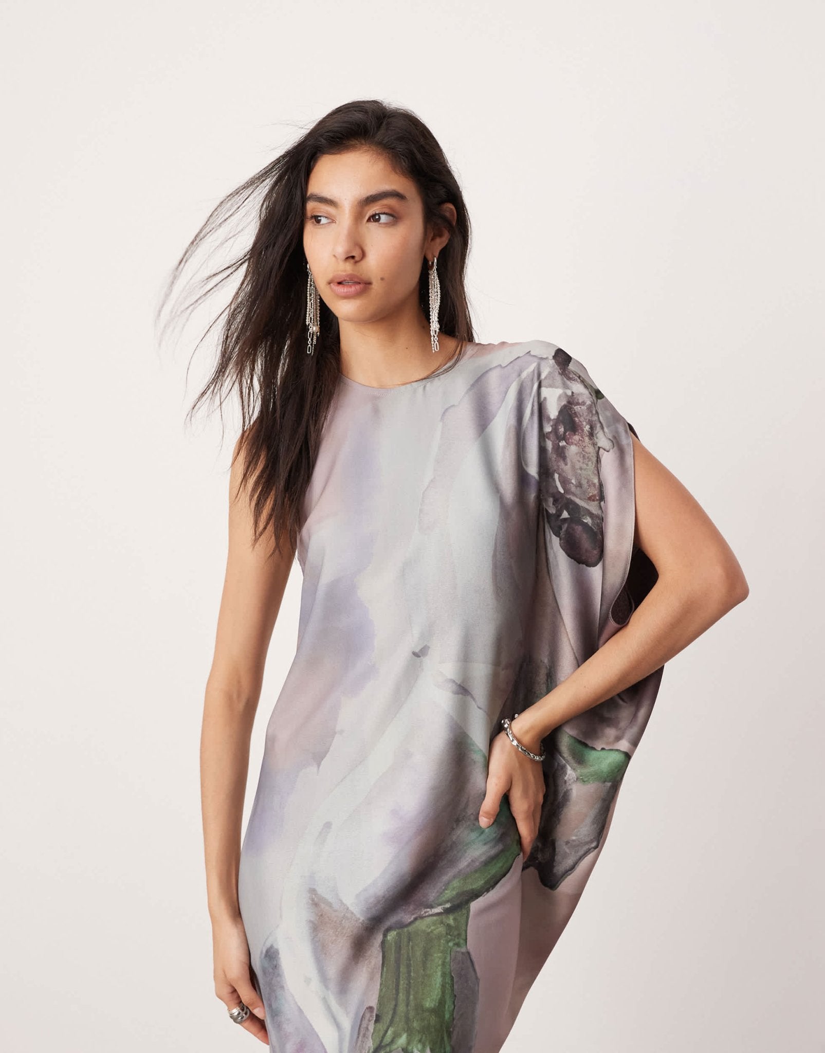 ASOS EDITION satin draped one sleeve asymmetric midi dress in oversized horse print - ASOS Sample Sale EU Store