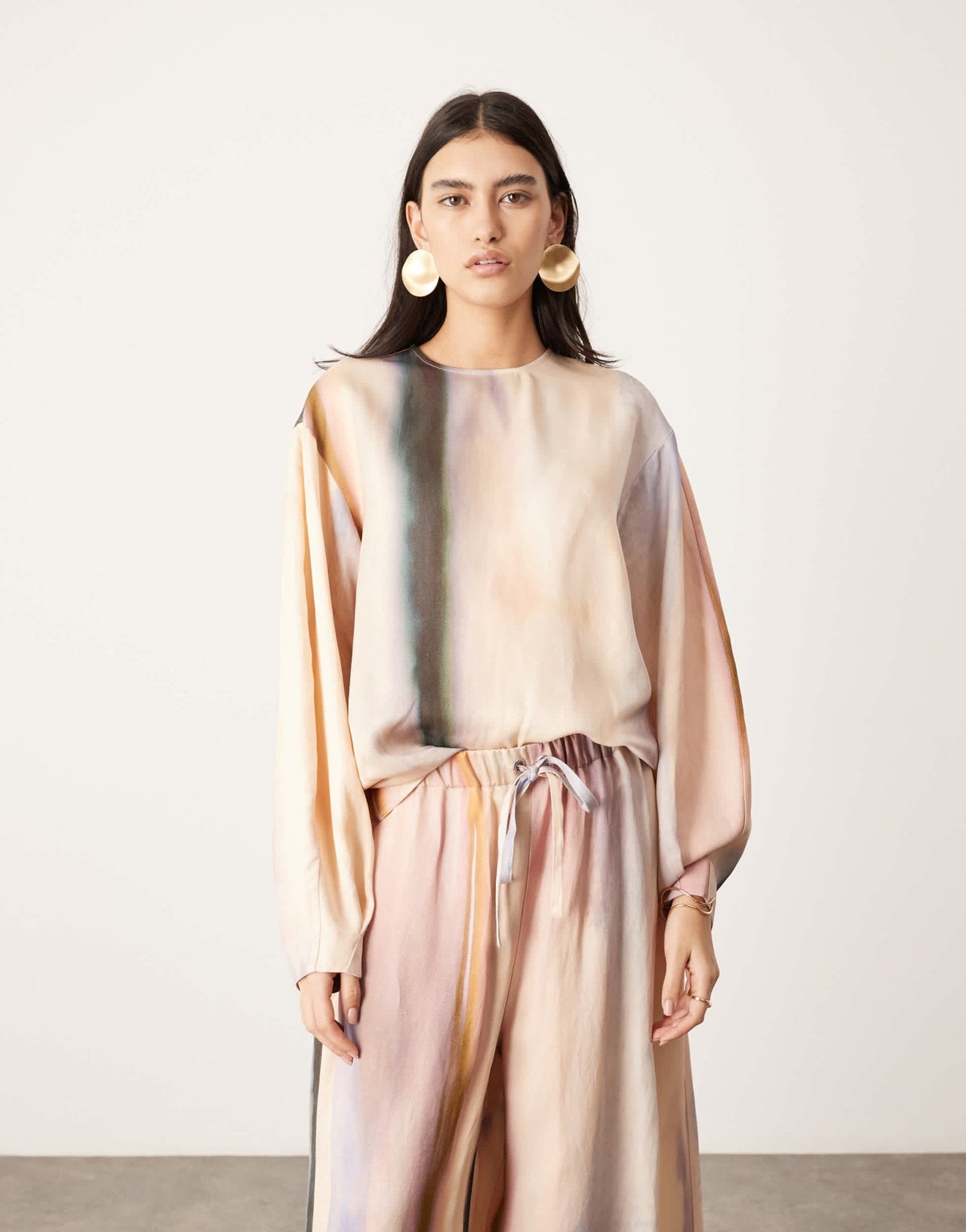 ASOS EDITION satin long sleeve top in blurred stripe - ASOS Sample Sale EU Store