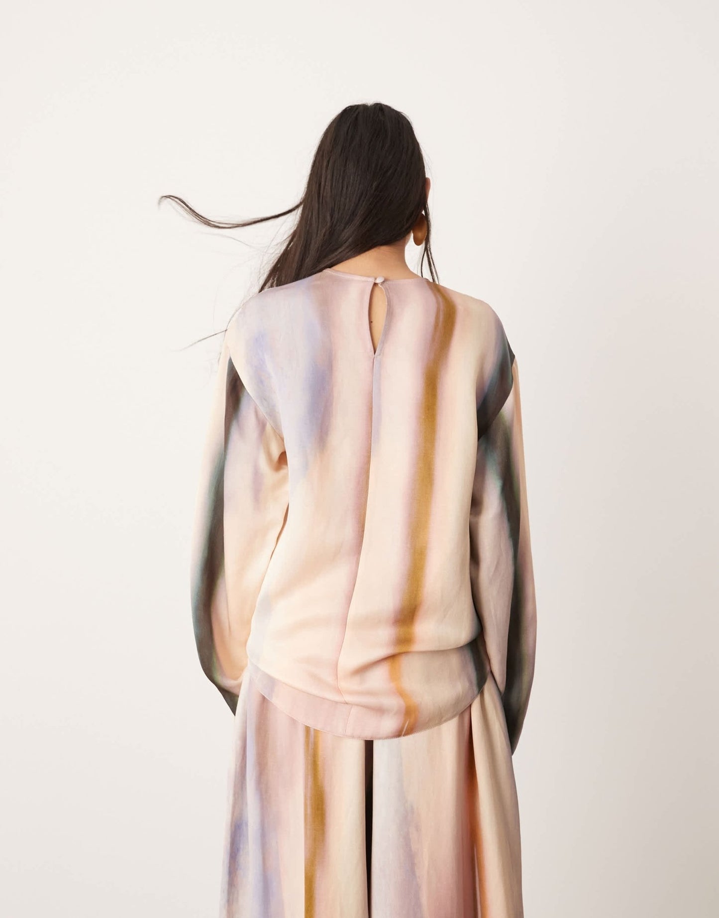 ASOS EDITION satin long sleeve top in blurred stripe - ASOS Sample Sale EU Store