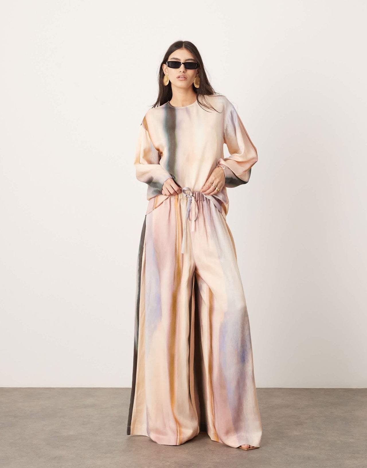 ASOS EDITION satin long sleeve top in blurred stripe - ASOS Sample Sale EU Store