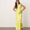 ASOS EDITION sleeveless satin asymmetric detail maxi dress with fringing in lime green