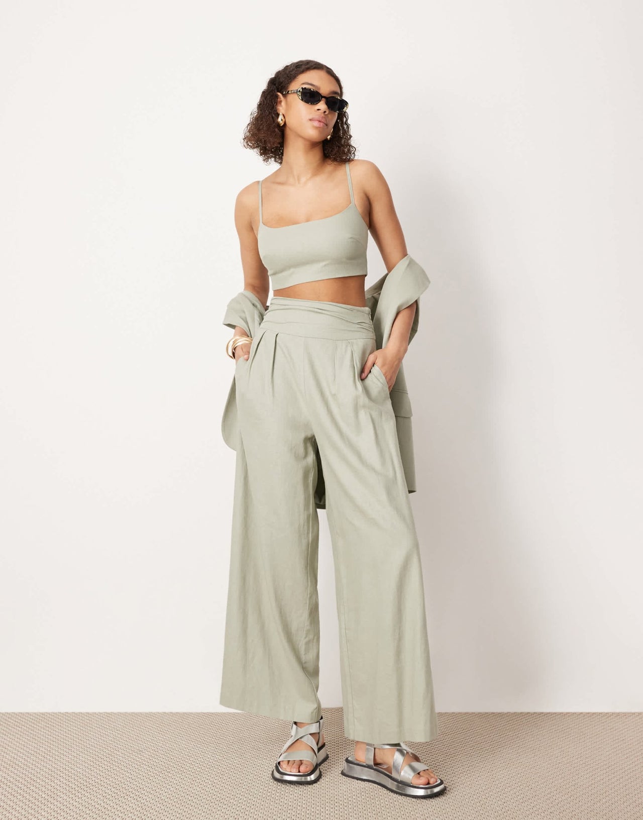 ASOS EDITION square neck cami crop top co - ord in dusky green - ASOS Sample Sale EU Store