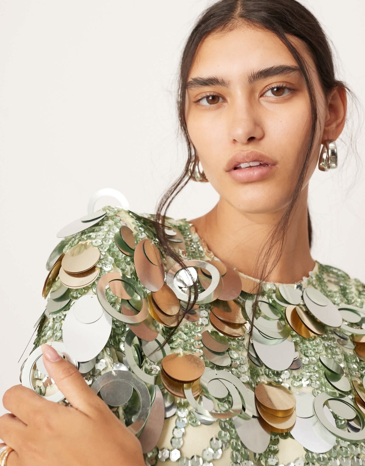 ASOS EDITION stacked multi sequin long sleeve column midaxi dress in green - ASOS Sample Sale EU Store