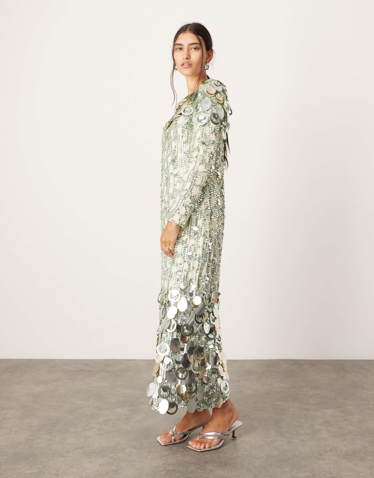 ASOS EDITION stacked multi sequin long sleeve column midaxi dress in green - ASOS Sample Sale EU Store