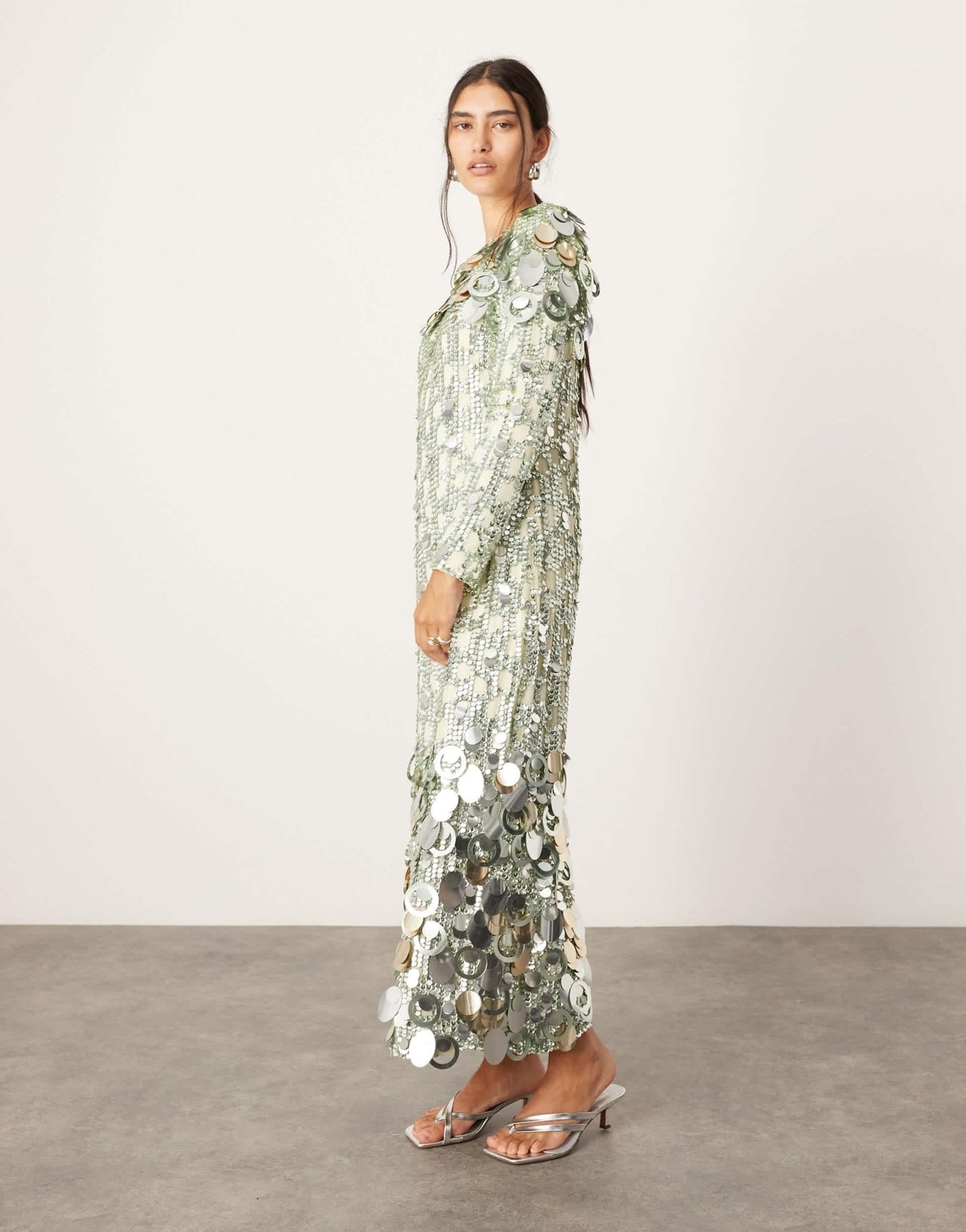ASOS EDITION stacked multi sequin long sleeve column midaxi dress in green - ASOS Sample Sale EU Store