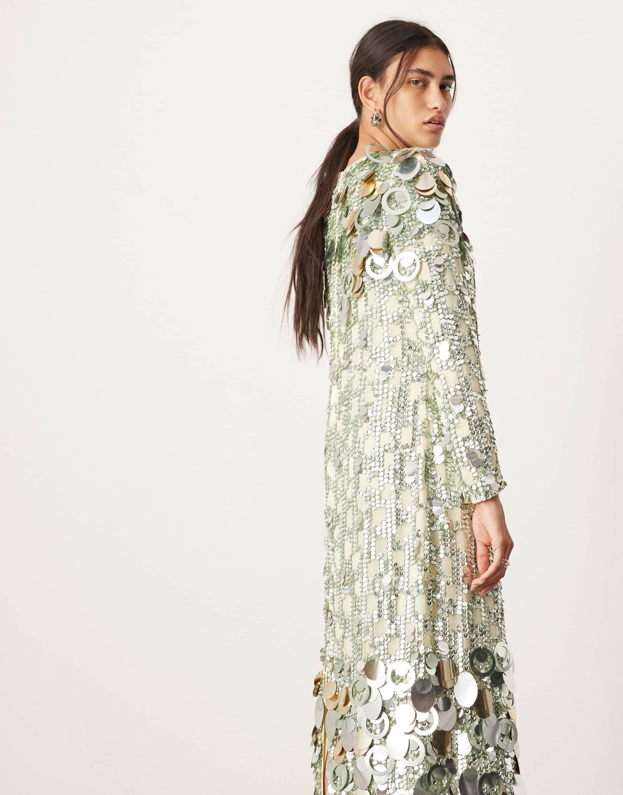 ASOS EDITION stacked multi sequin long sleeve column midaxi dress in green - ASOS Sample Sale EU Store