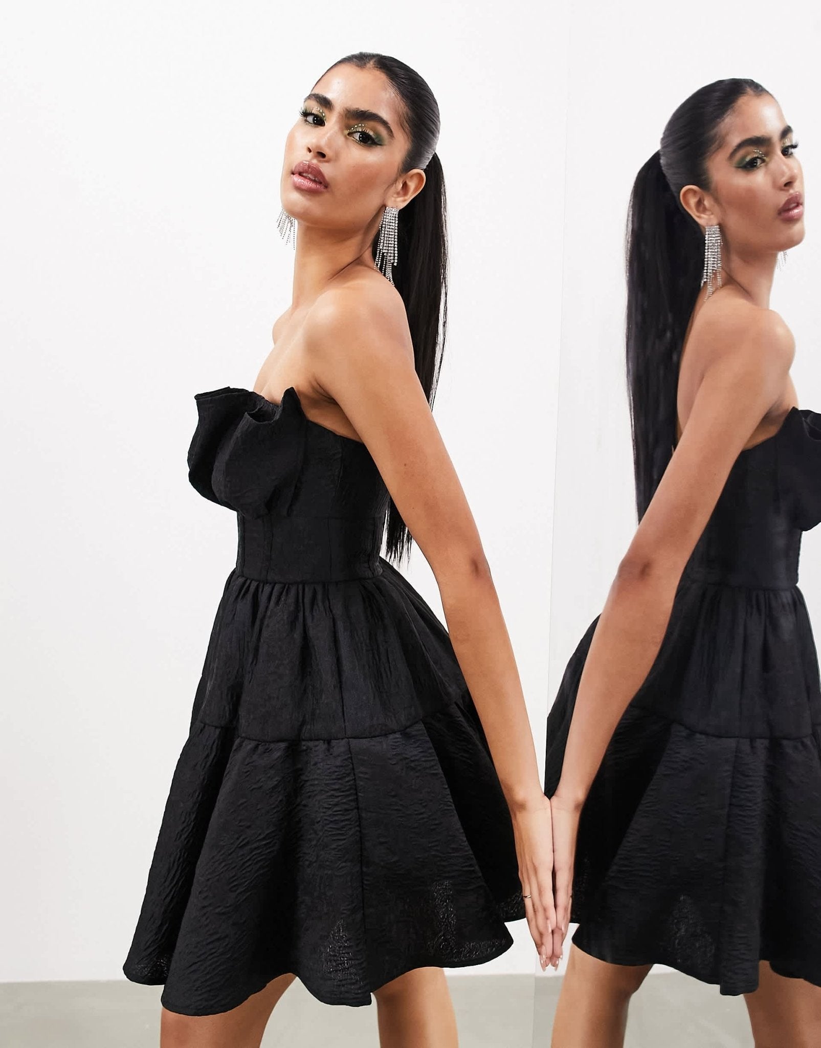 ASOS EDITION statement jacquard full mini bandeau dress in black - ASOS Sample Sale EU Store