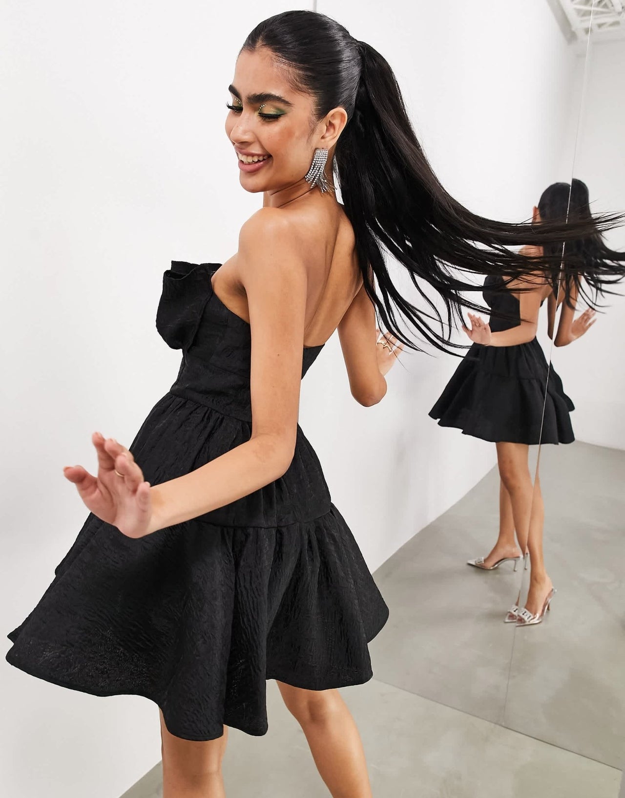 ASOS EDITION statement jacquard full mini bandeau dress in black - ASOS Sample Sale EU Store