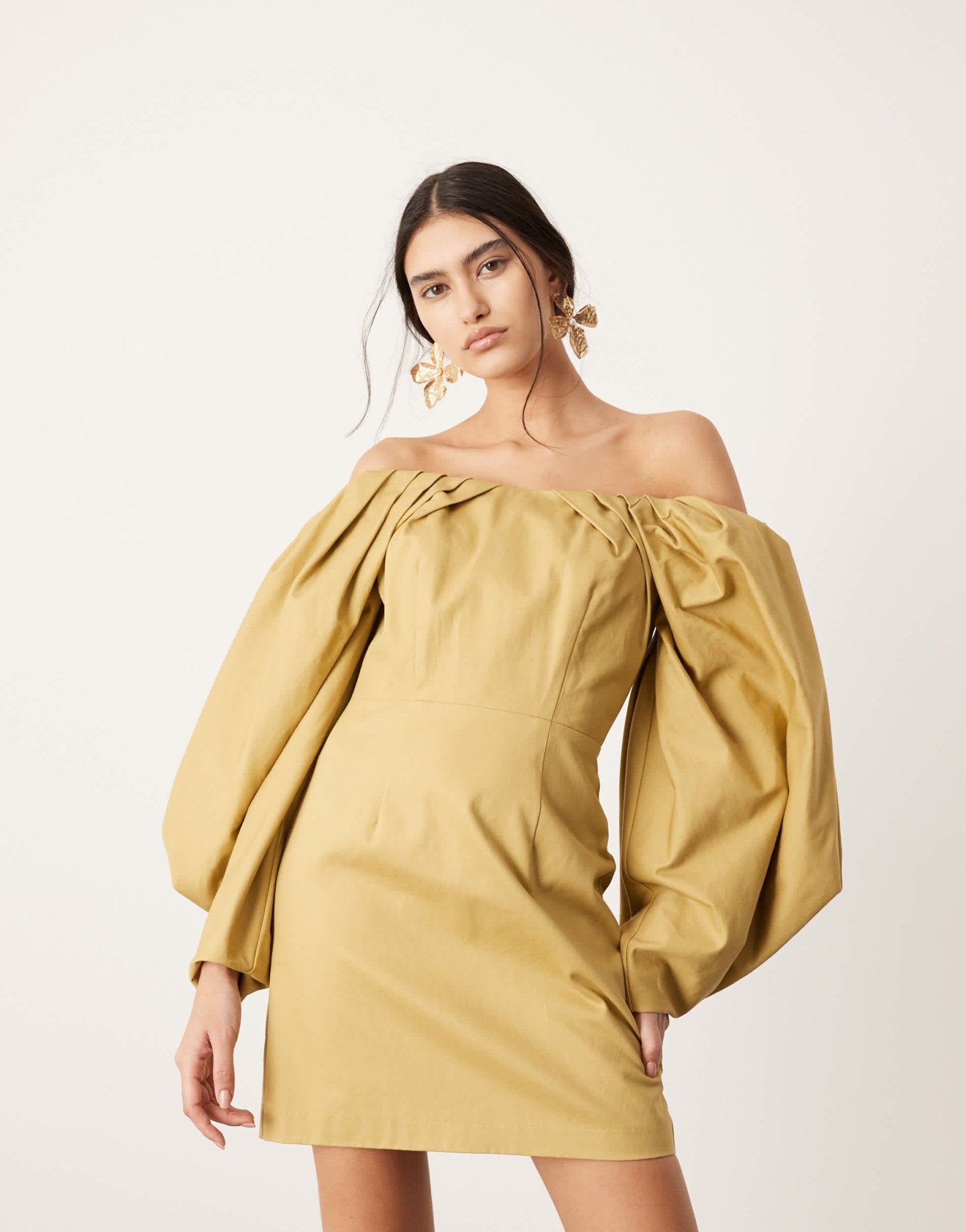 ASOS EDITION structured bardot mini dress in honey - ASOS Sample Sale EU Store