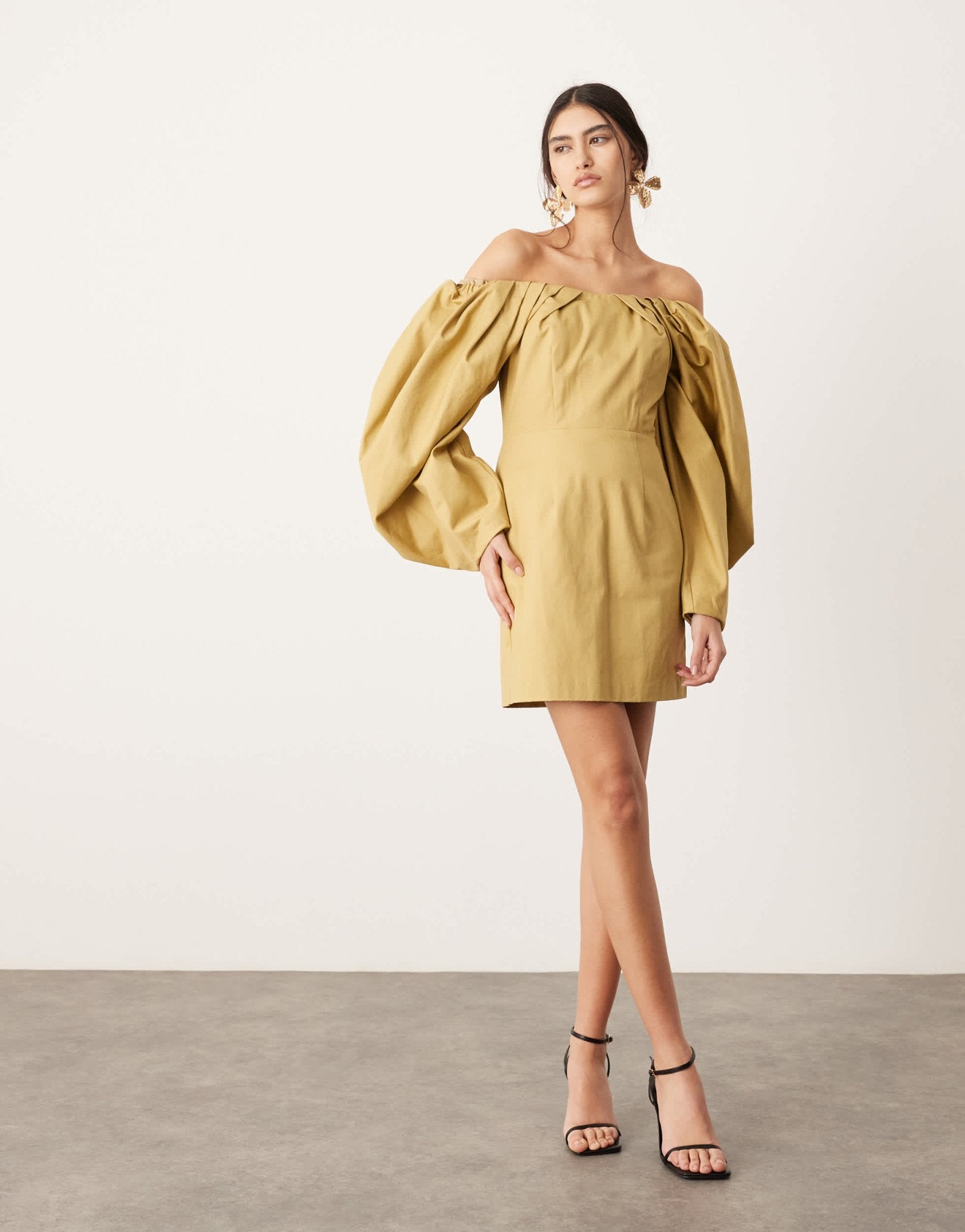 ASOS EDITION structured bardot mini dress in honey - ASOS Sample Sale EU Store