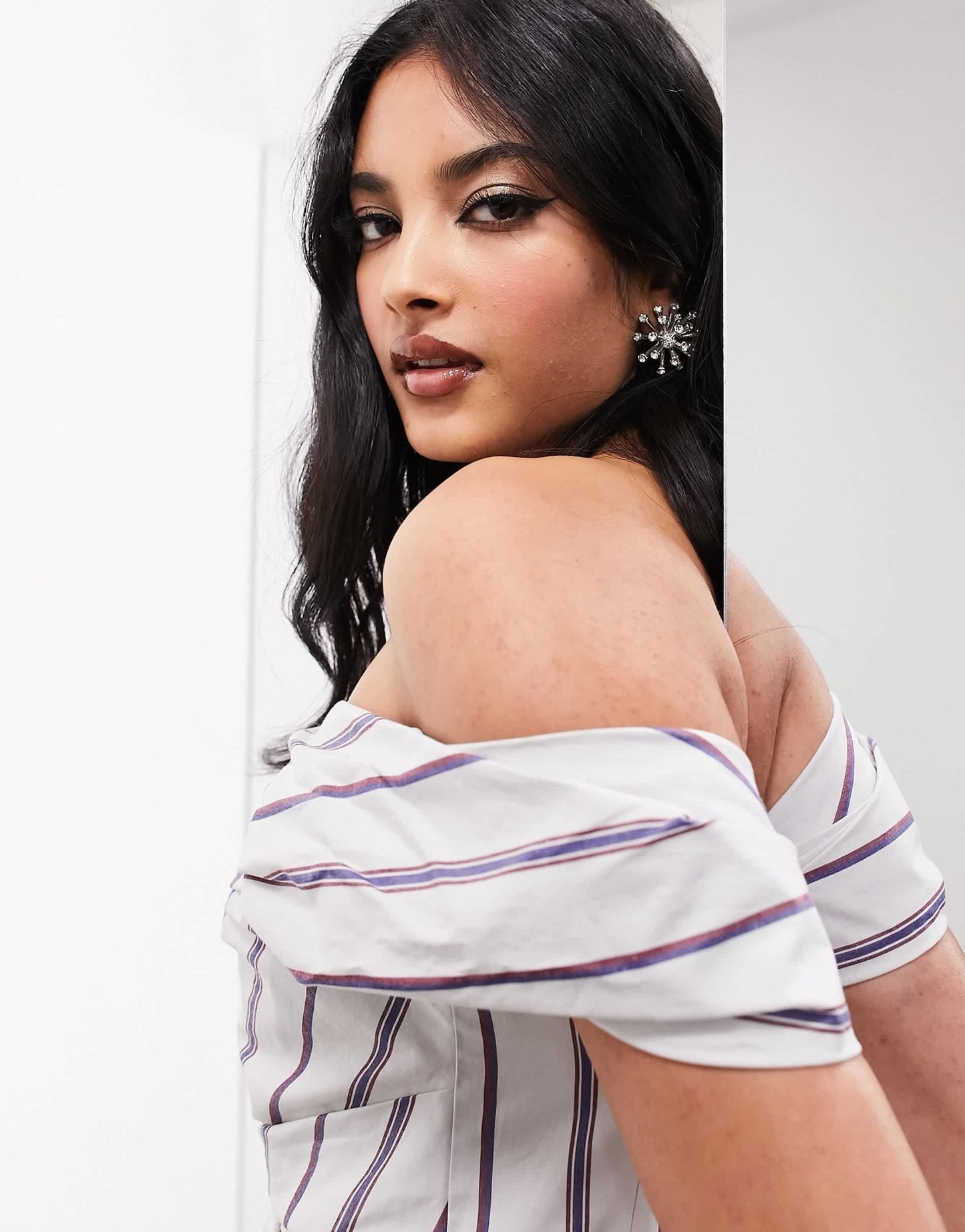 ASOS EDITION structured drape off shoulder mini dress in stripe print - ASOS Sample Sale EU Store
