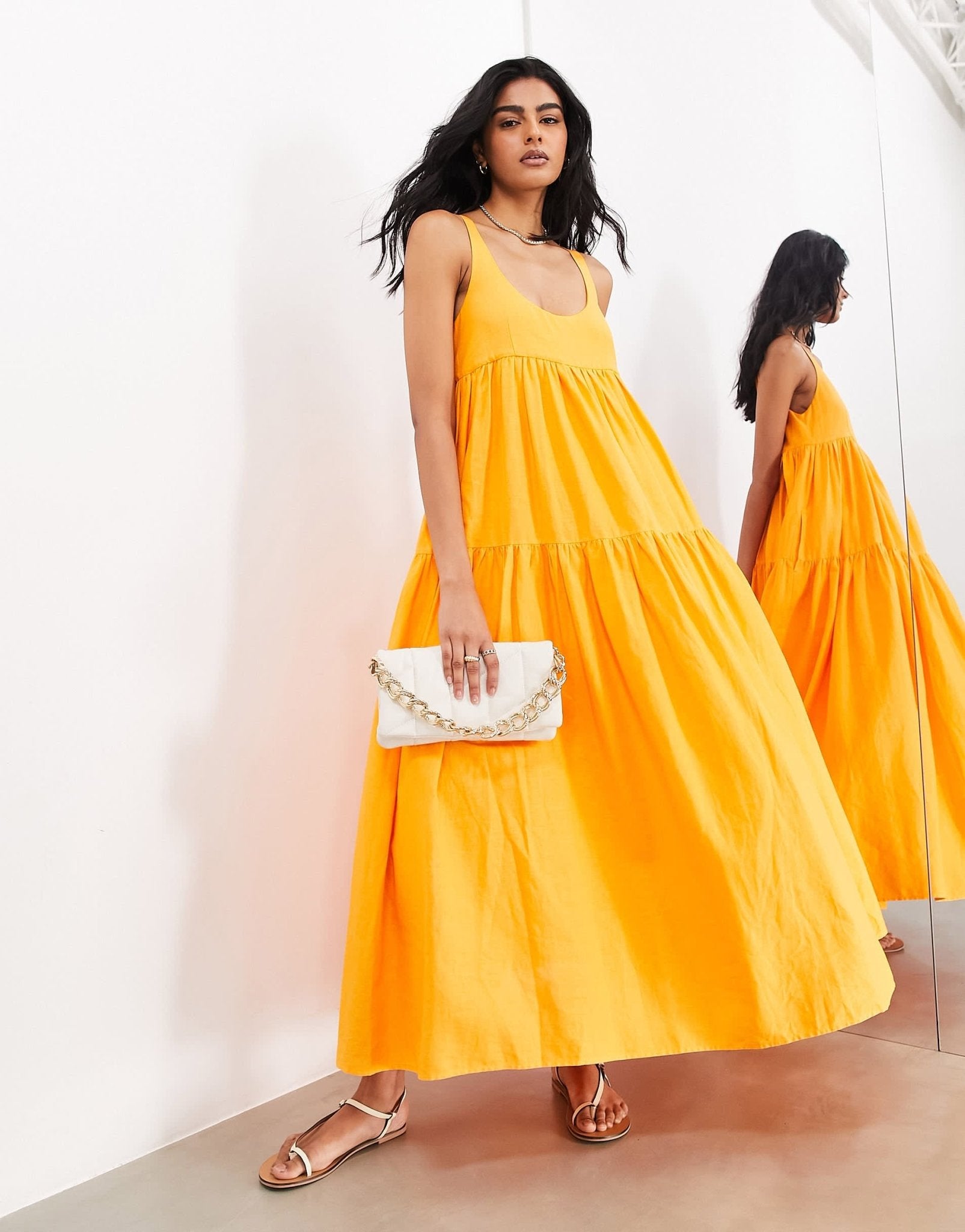 ASOS EDITION super full scoop neck tiered maxi dress in marigold orange - ASOS Sample Sale EU Store