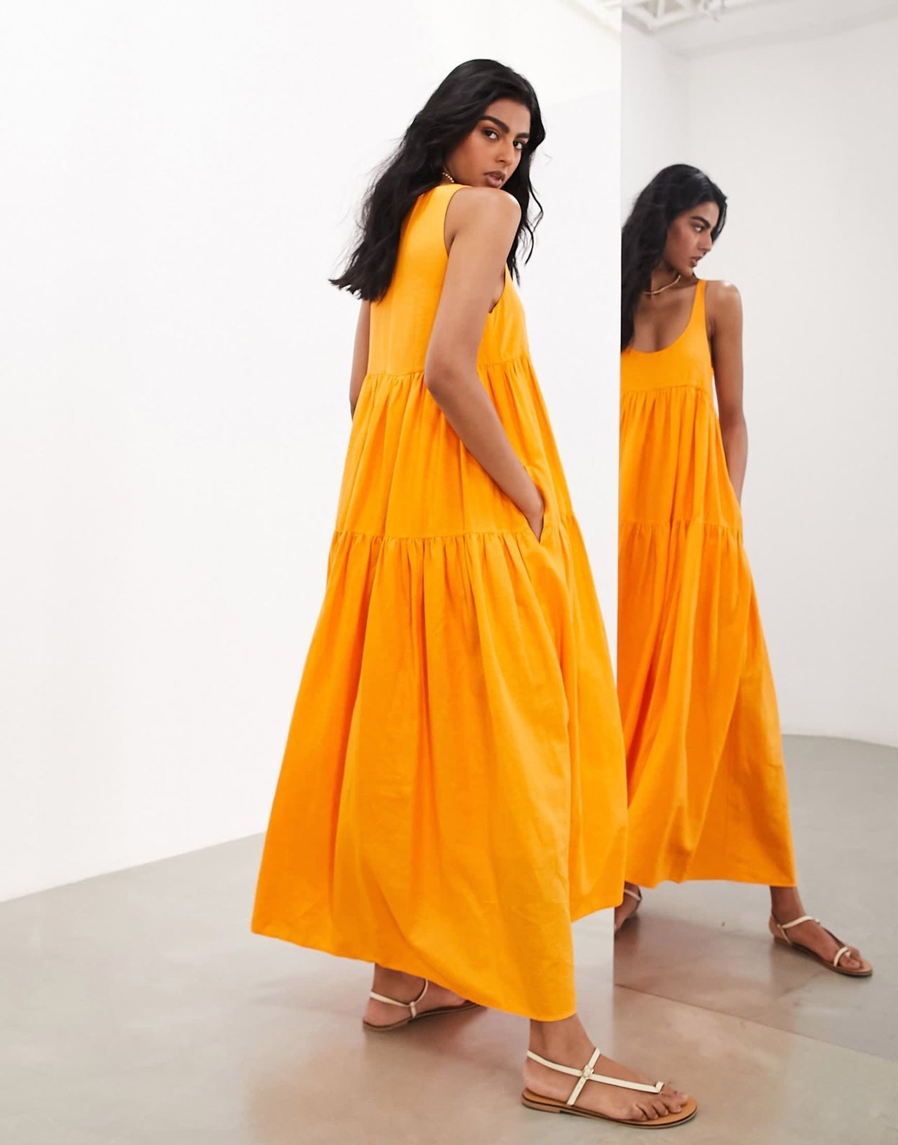 ASOS EDITION super full scoop neck tiered maxi dress in marigold orange - ASOS Sample Sale EU Store