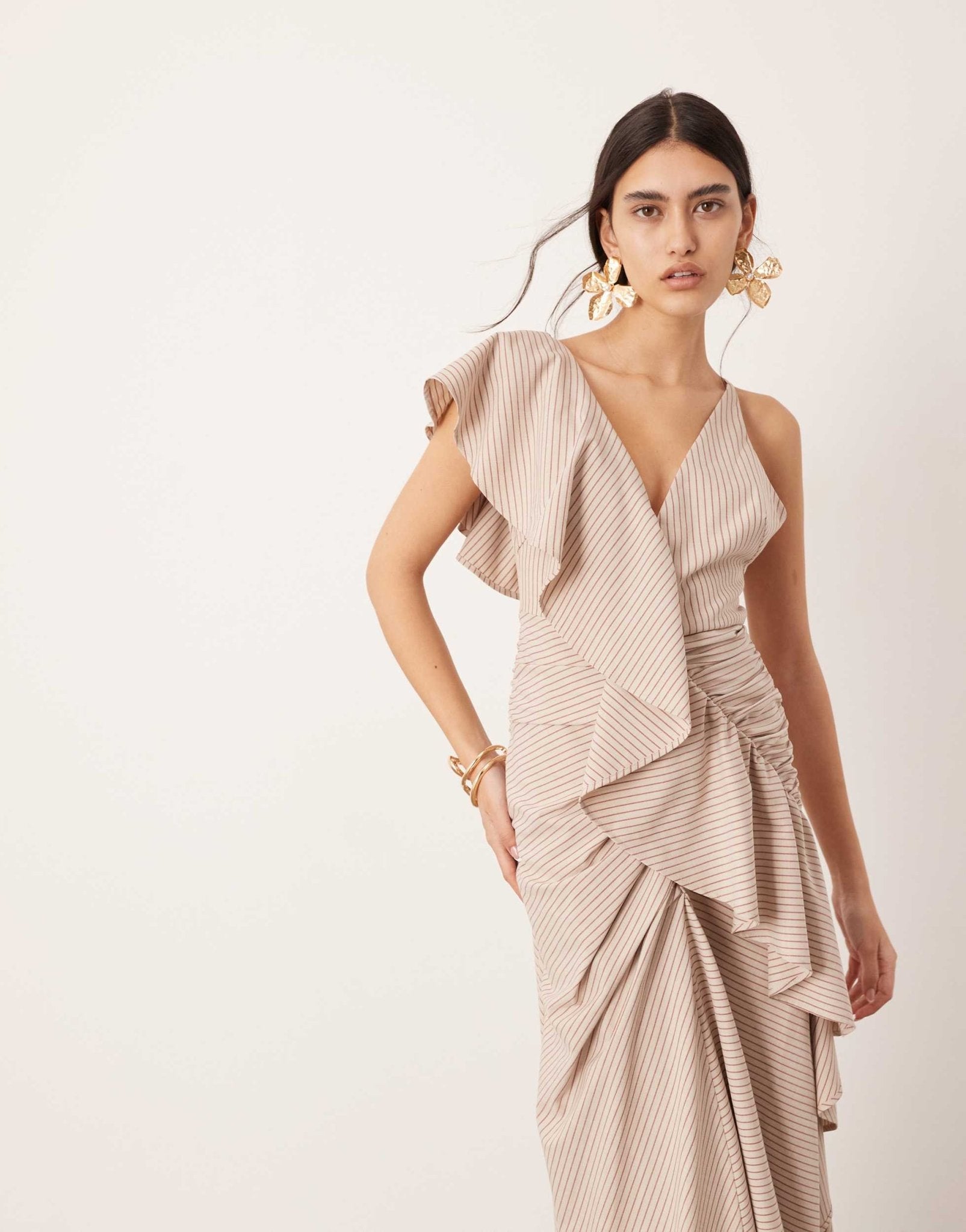 ASOS EDITION textured asymmetric ruffle maxi dress in stripe print - ASOS Sample Sale EU Store
