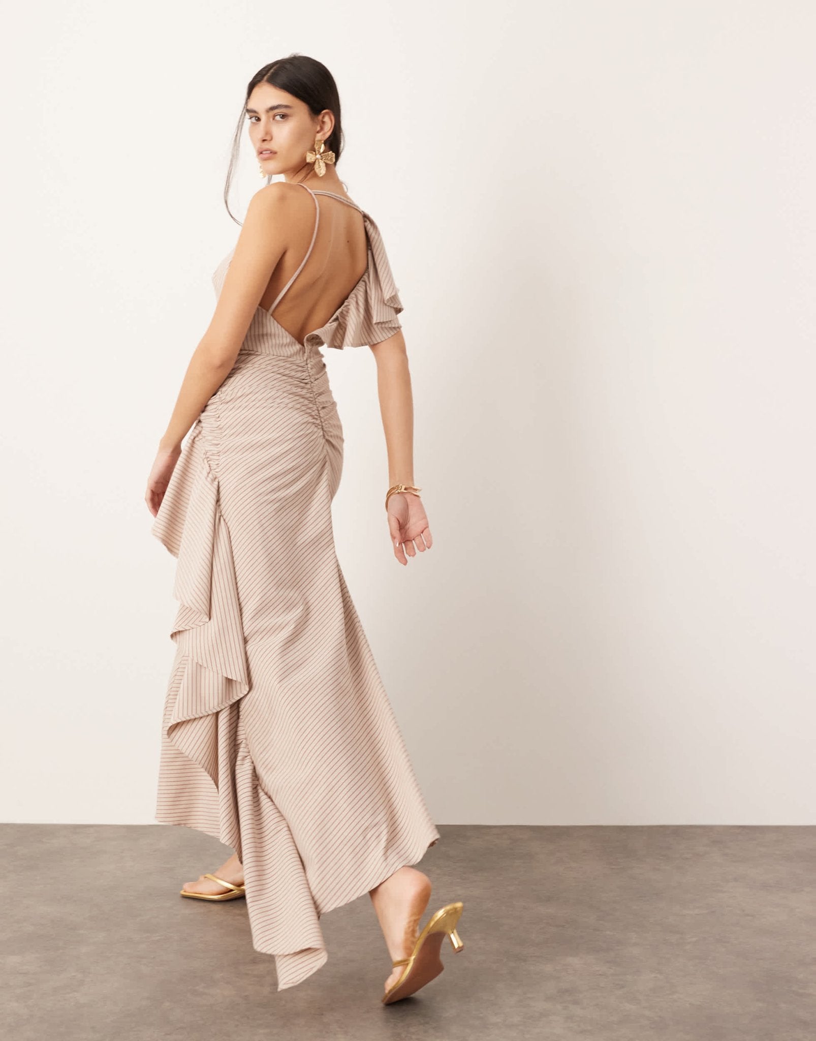 ASOS EDITION textured asymmetric ruffle maxi dress in stripe print - ASOS Sample Sale EU Store