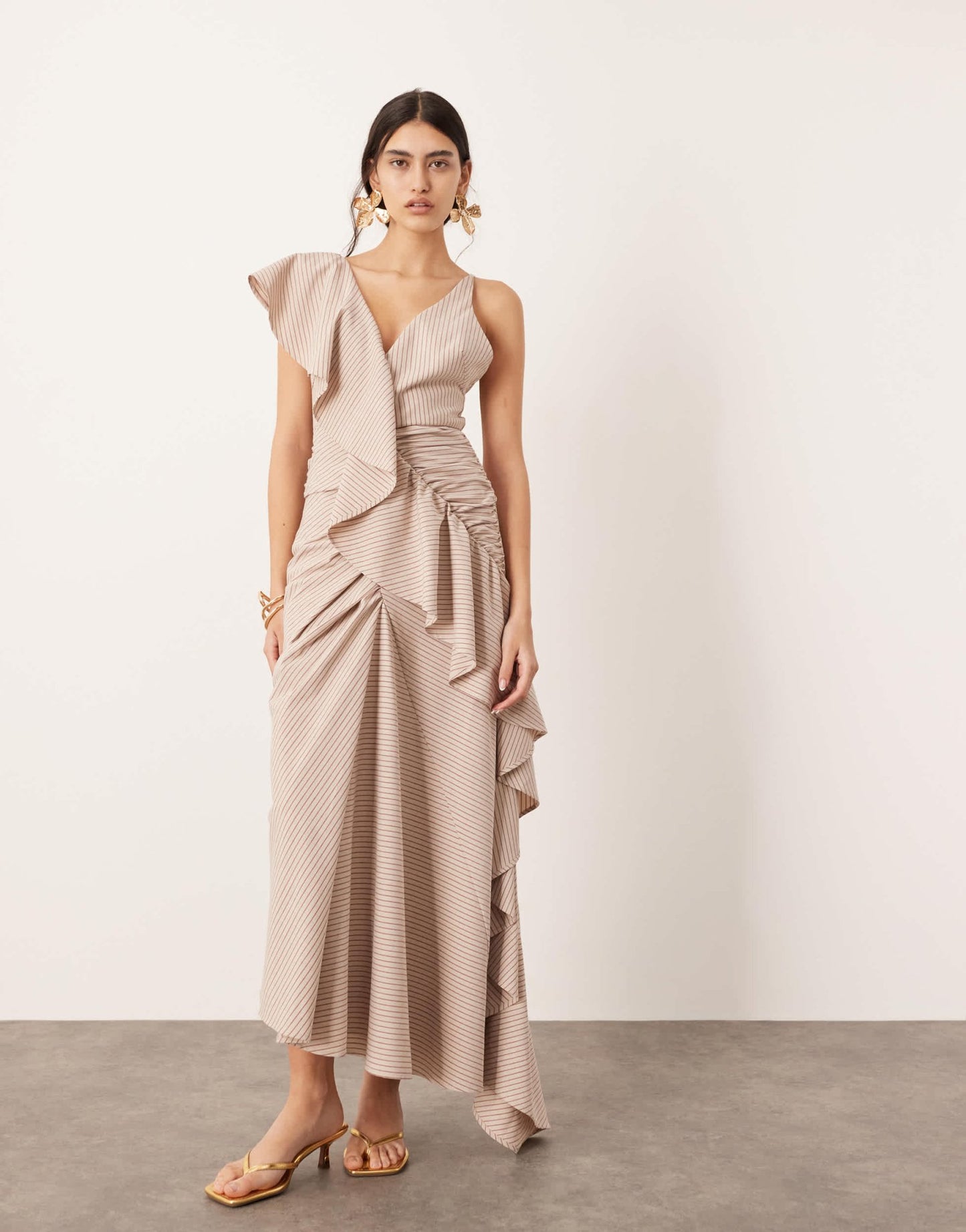 ASOS EDITION textured asymmetric ruffle maxi dress in stripe print - ASOS Sample Sale EU Store