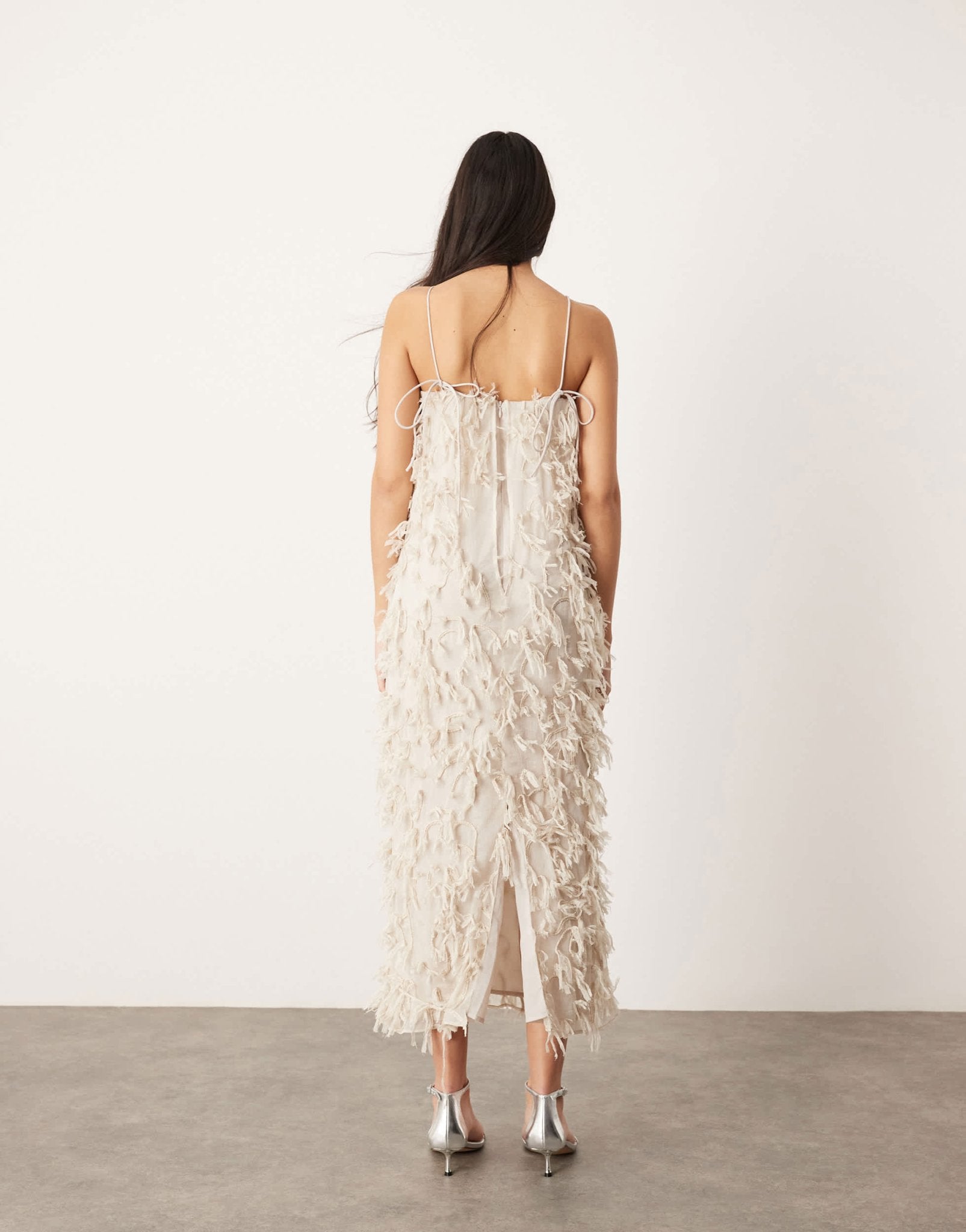 ASOS EDITION textured bandeau midi dress with halterneck detail in stone - ASOS Sample Sale EU Store