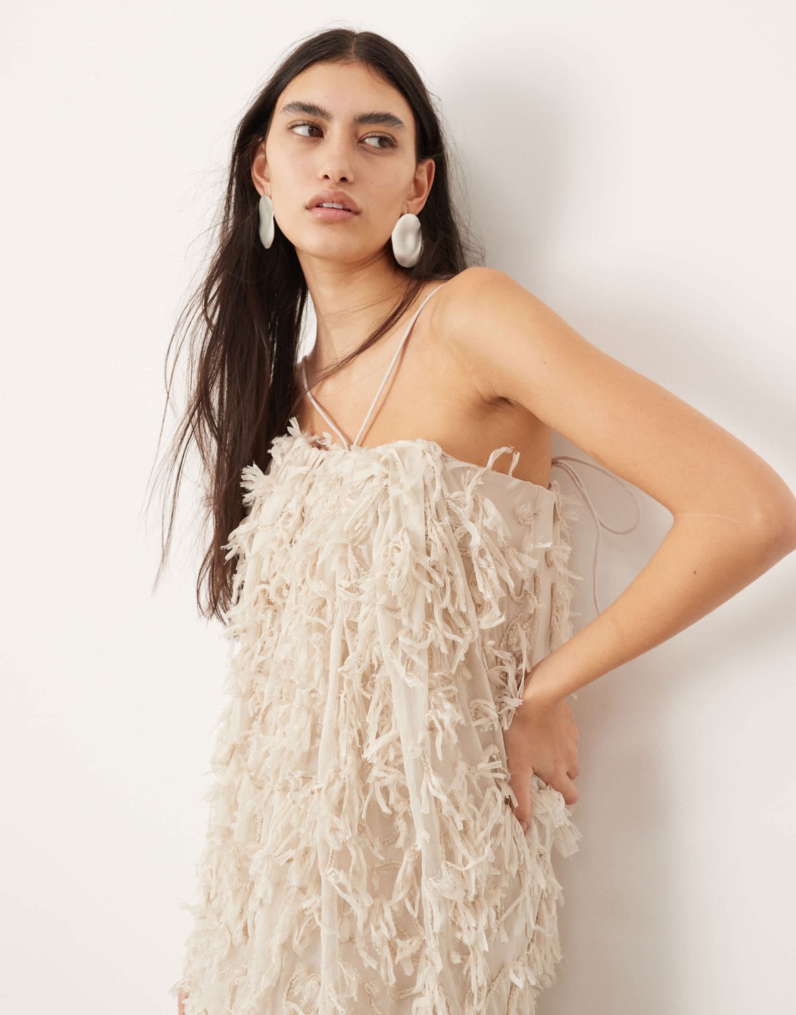 ASOS EDITION textured bandeau midi dress with halterneck detail in stone - ASOS Sample Sale EU Store
