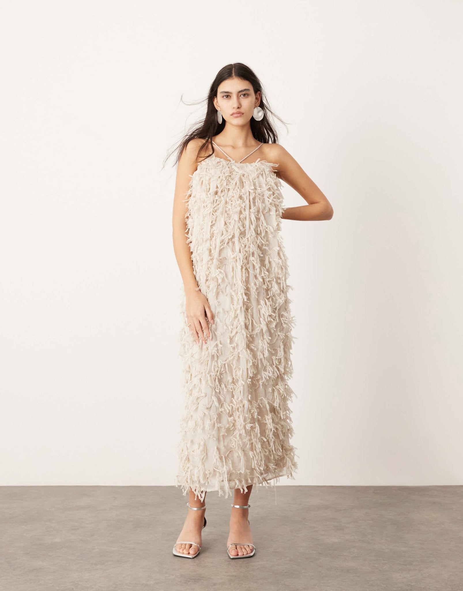 ASOS EDITION textured bandeau midi dress with halterneck detail in stone - ASOS Sample Sale EU Store