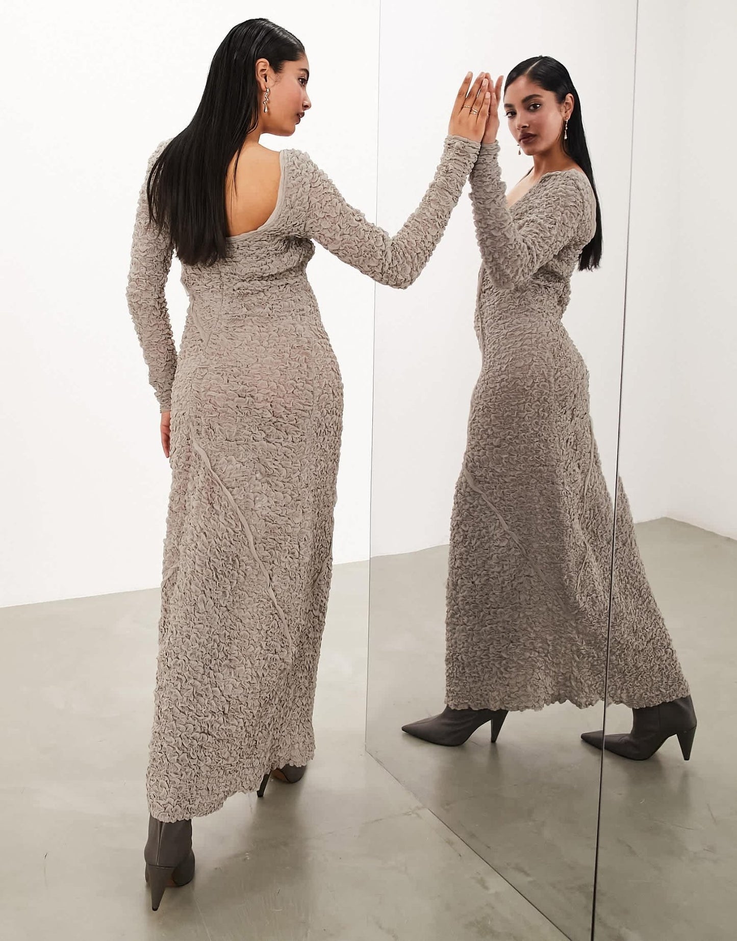 ASOS EDITION textured crinkle scoop neck maxi dress with seam detail in oatmeal - ASOS Sample Sale EU Store