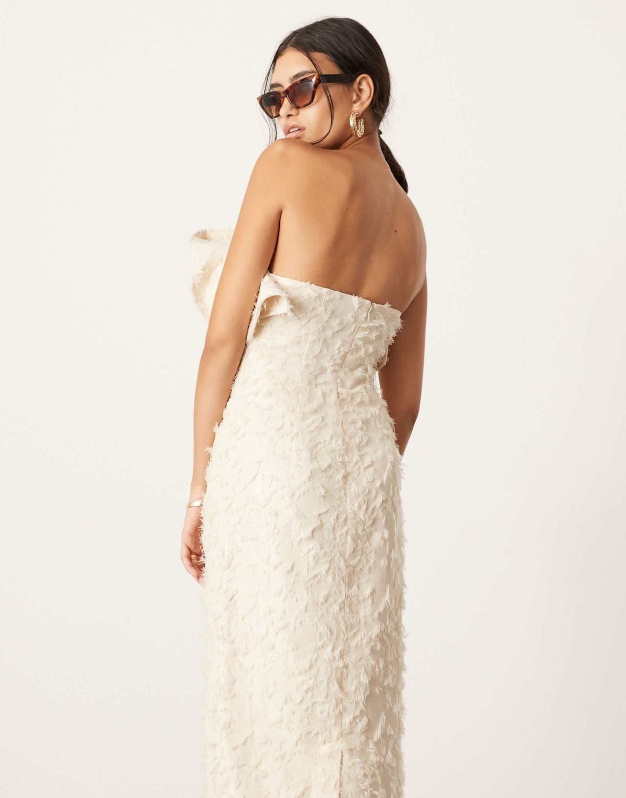 ASOS EDITION textured structured bandeau drape maxi dress in cream - ASOS Sample Sale EU Store