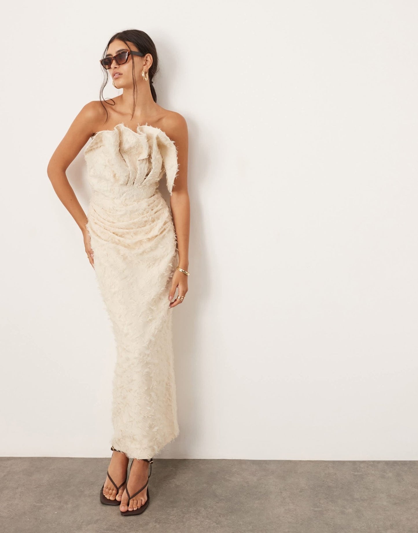ASOS EDITION textured structured bandeau drape maxi dress in cream - ASOS Sample Sale EU Store