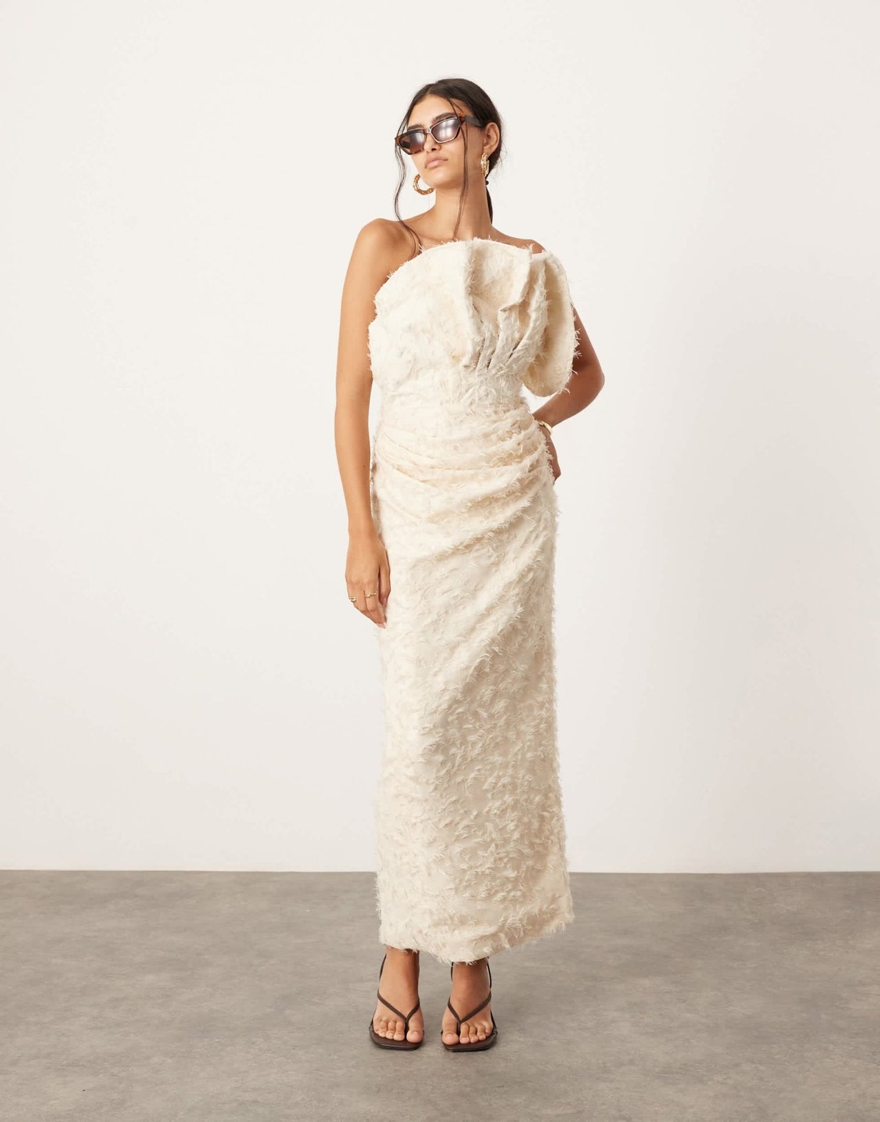 ASOS EDITION textured structured bandeau drape maxi dress in cream - ASOS Sample Sale EU Store