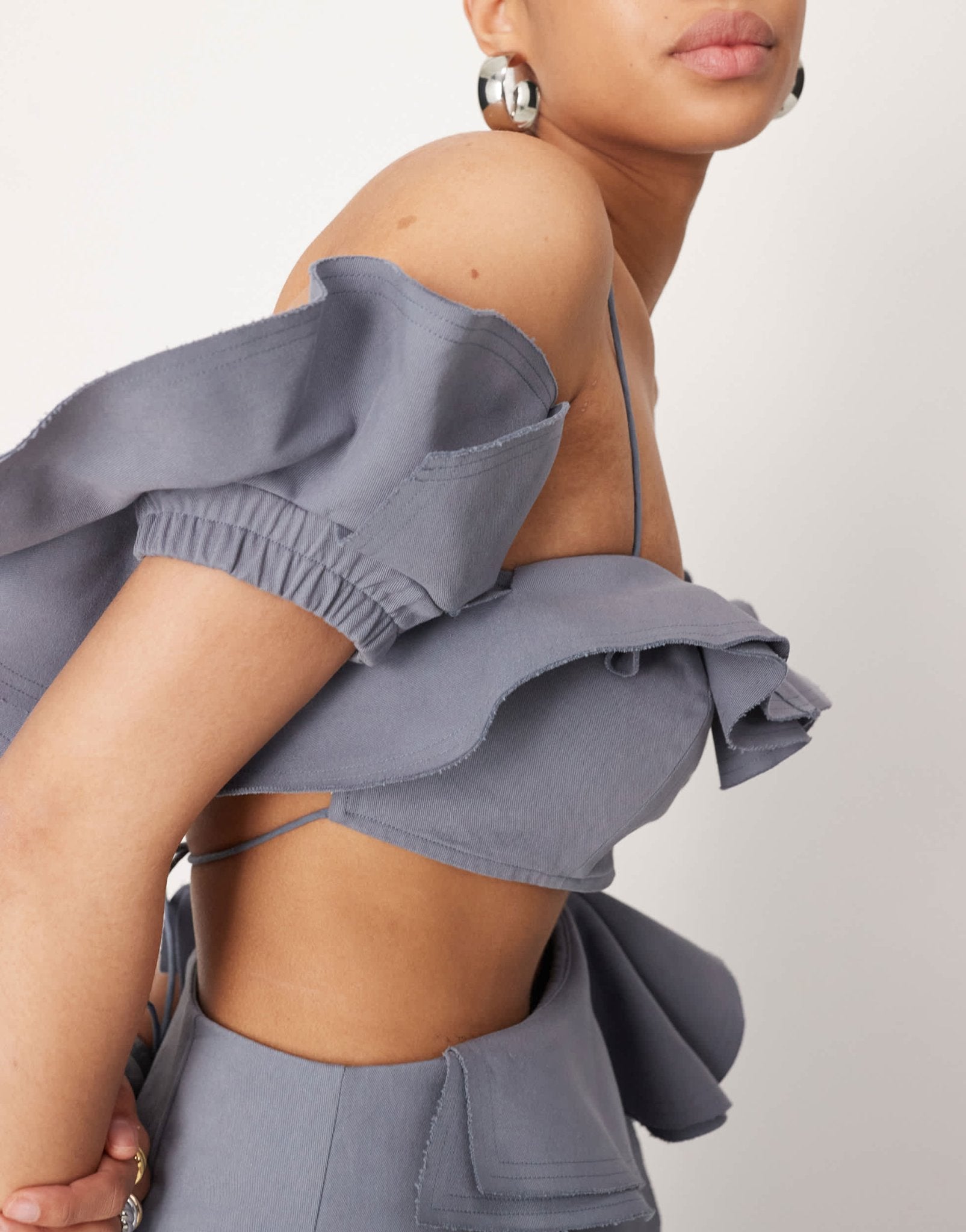 ASOS EDITION ultimate raw edge ruffle crop top co - ord in blue - ASOS Sample Sale EU Store