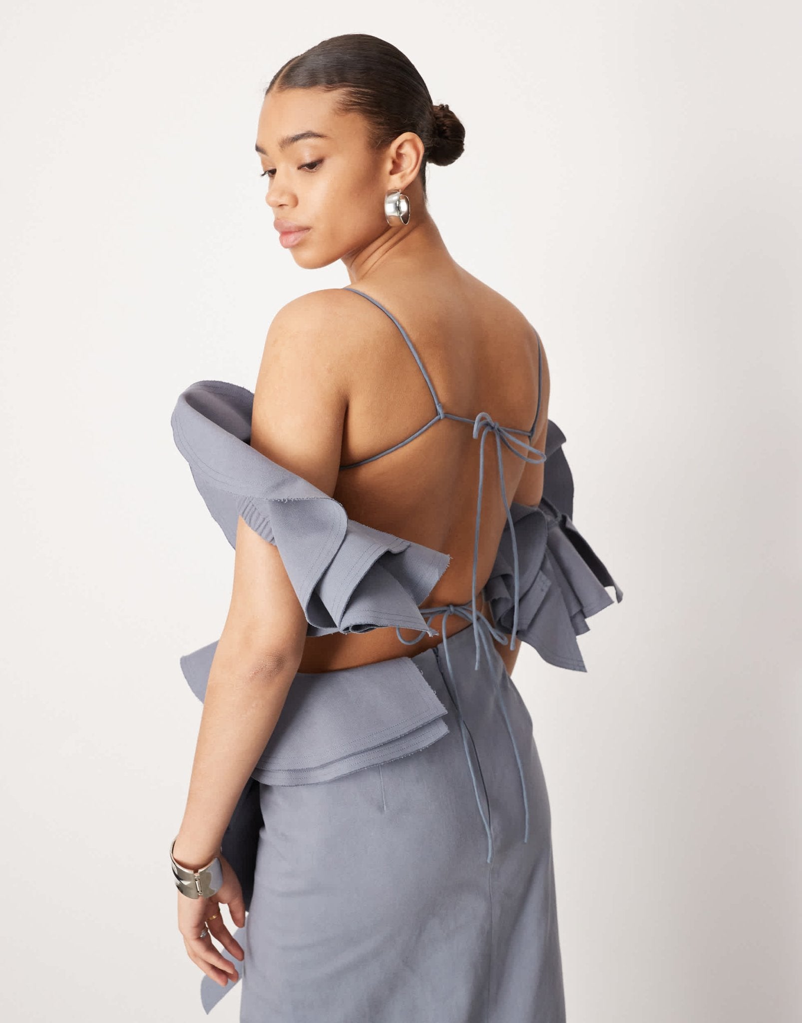 ASOS EDITION ultimate raw edge ruffle crop top co - ord in blue - ASOS Sample Sale EU Store