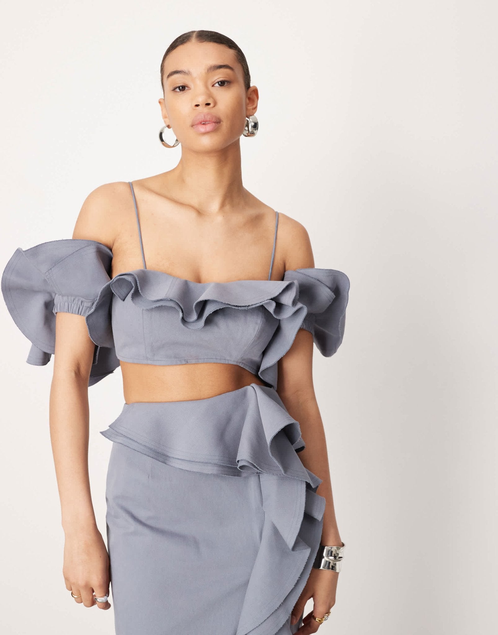 ASOS EDITION ultimate raw edge ruffle crop top co - ord in blue - ASOS Sample Sale EU Store