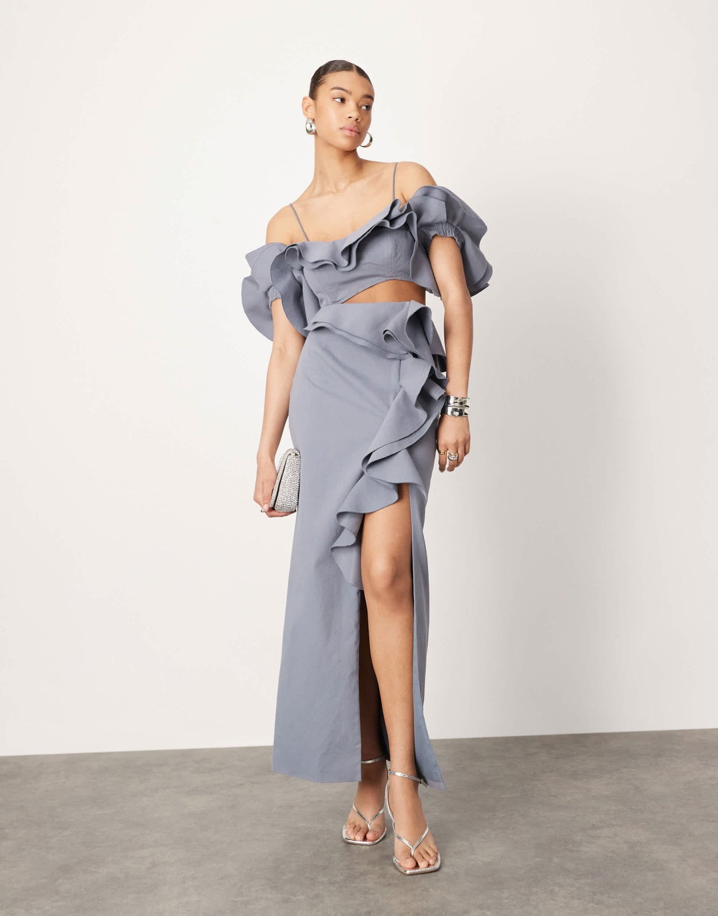 ASOS EDITION ultimate raw edge ruffle crop top co - ord in blue - ASOS Sample Sale EU Store