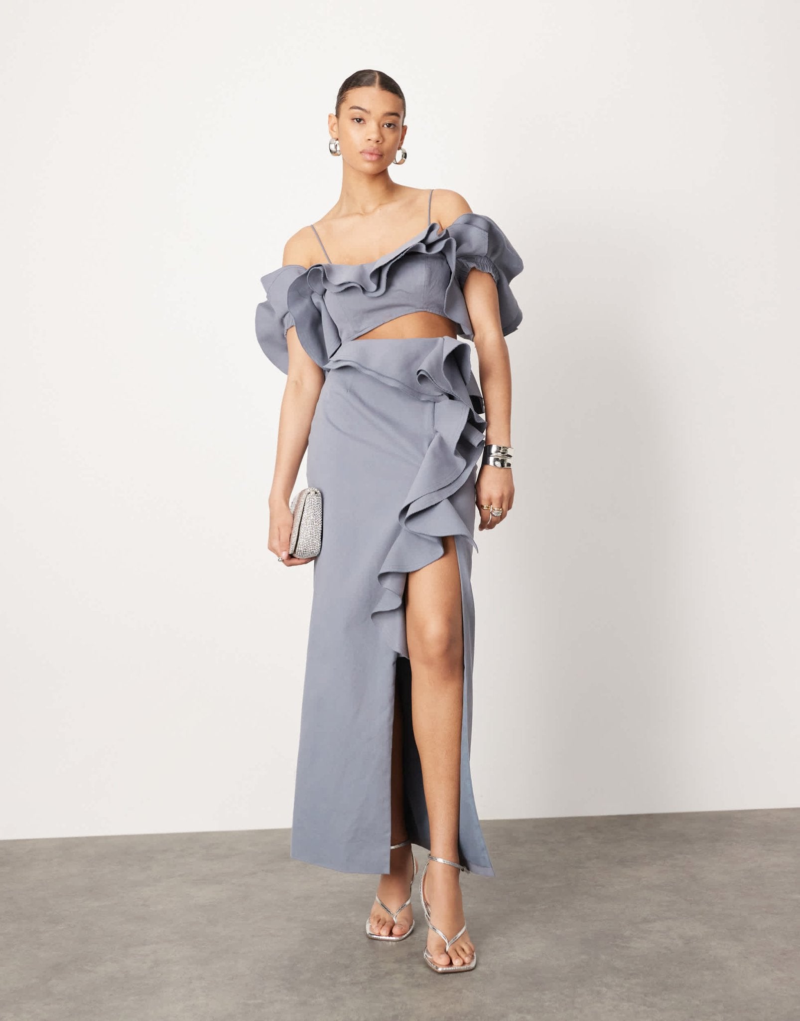 ASOS EDITION ultimate raw edge ruffle maxi skirt co - ord in blue - ASOS Sample Sale EU Store
