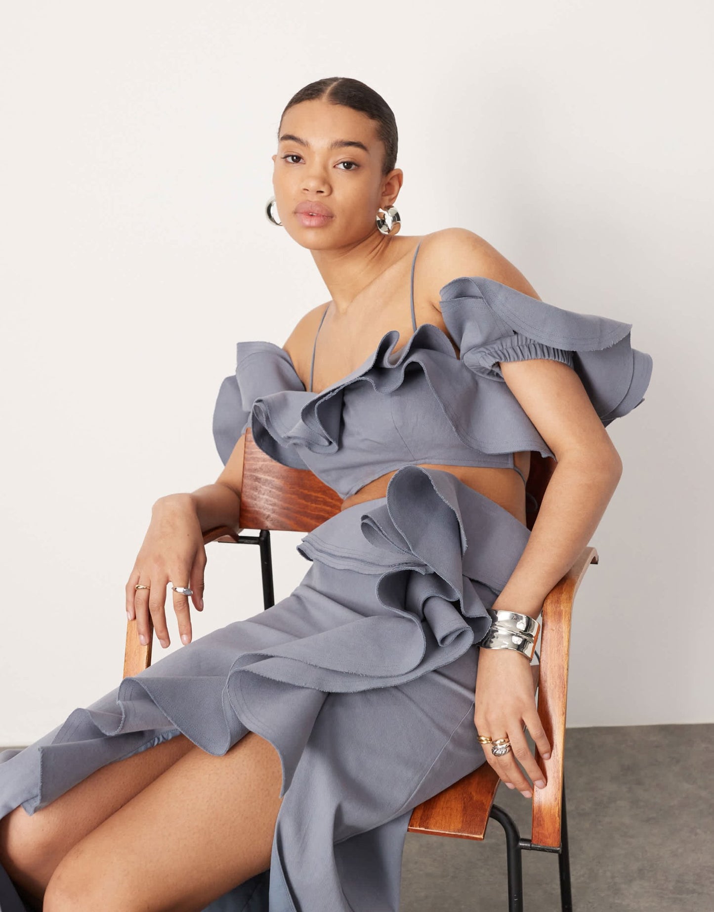 ASOS EDITION ultimate raw edge ruffle maxi skirt co - ord in blue - ASOS Sample Sale EU Store
