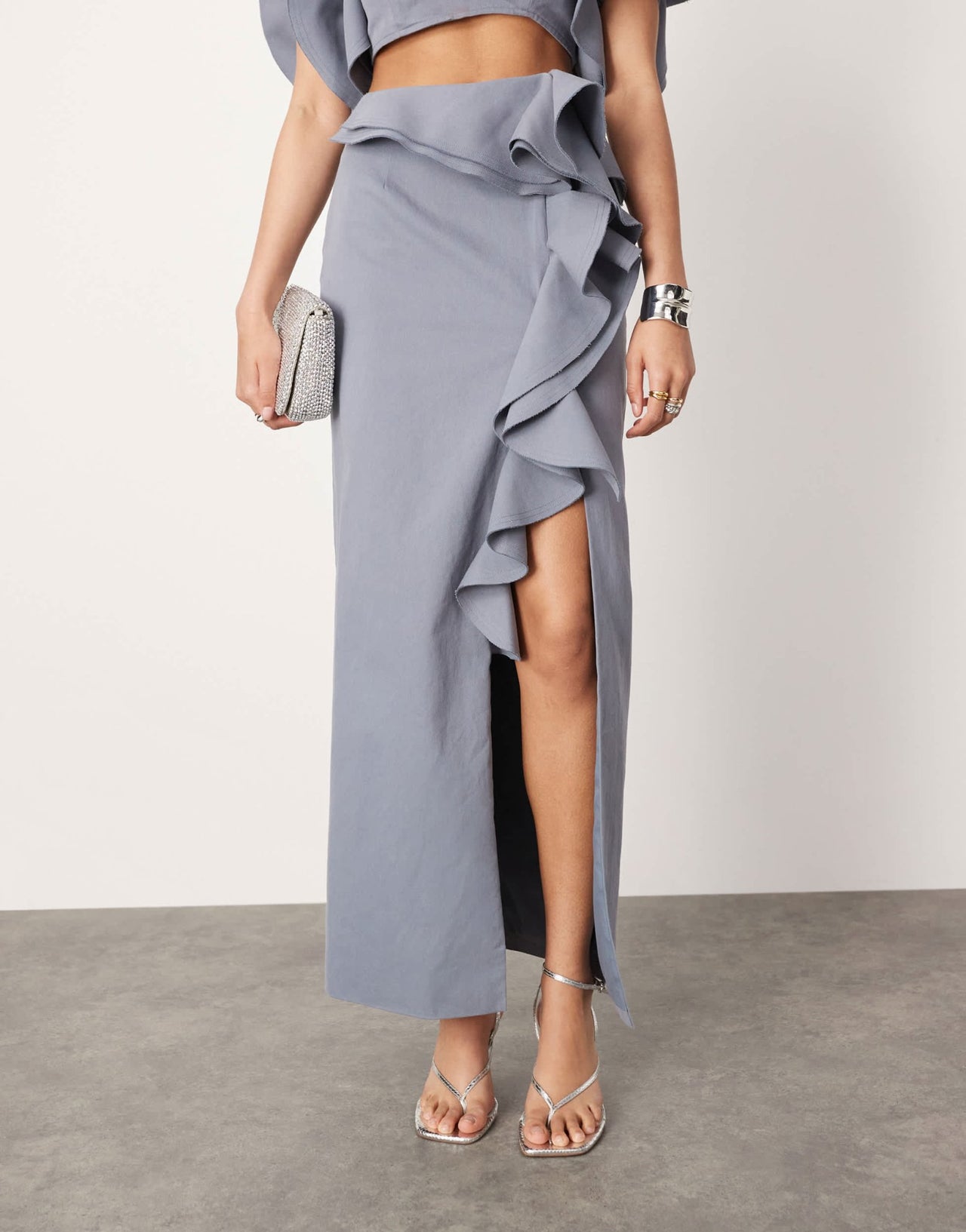 ASOS EDITION ultimate raw edge ruffle maxi skirt co - ord in blue - ASOS Sample Sale EU Store